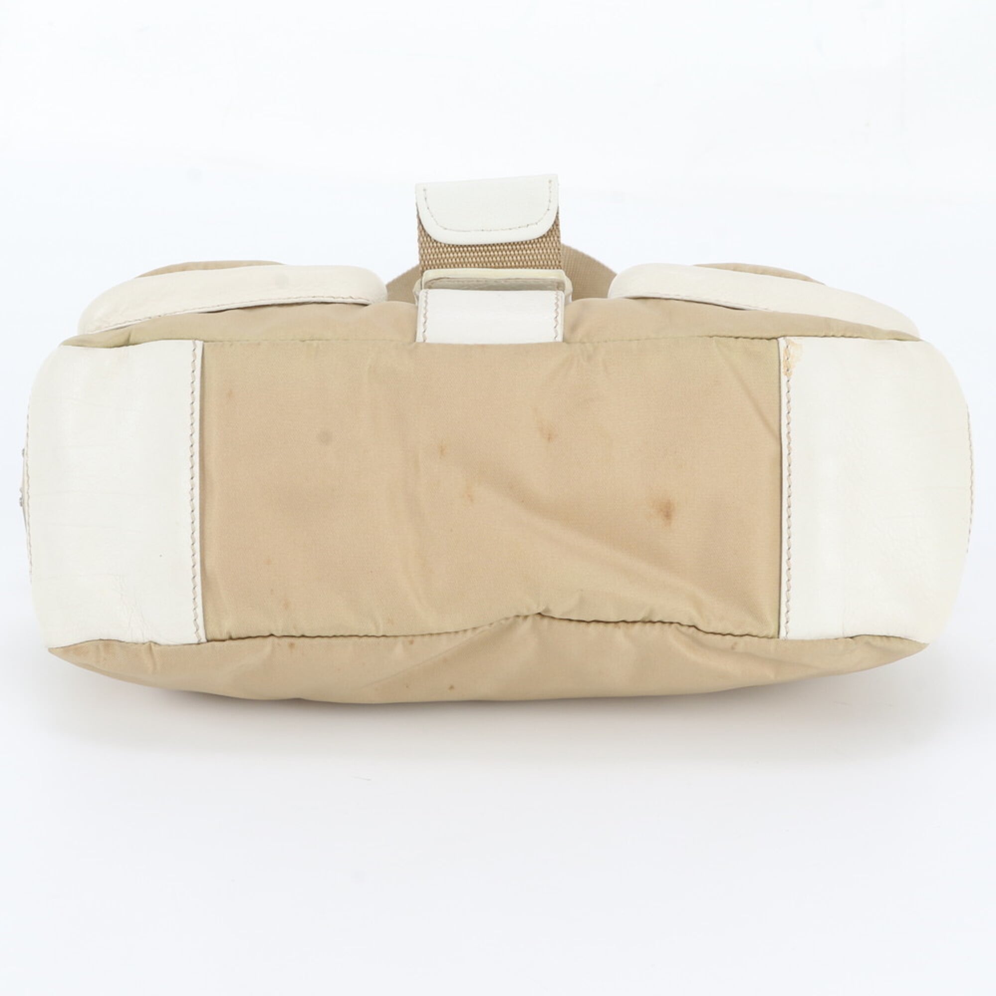 Prada Beige White Leather Nylon Messenger Bag Shoulder Bag (Pre-Owned)