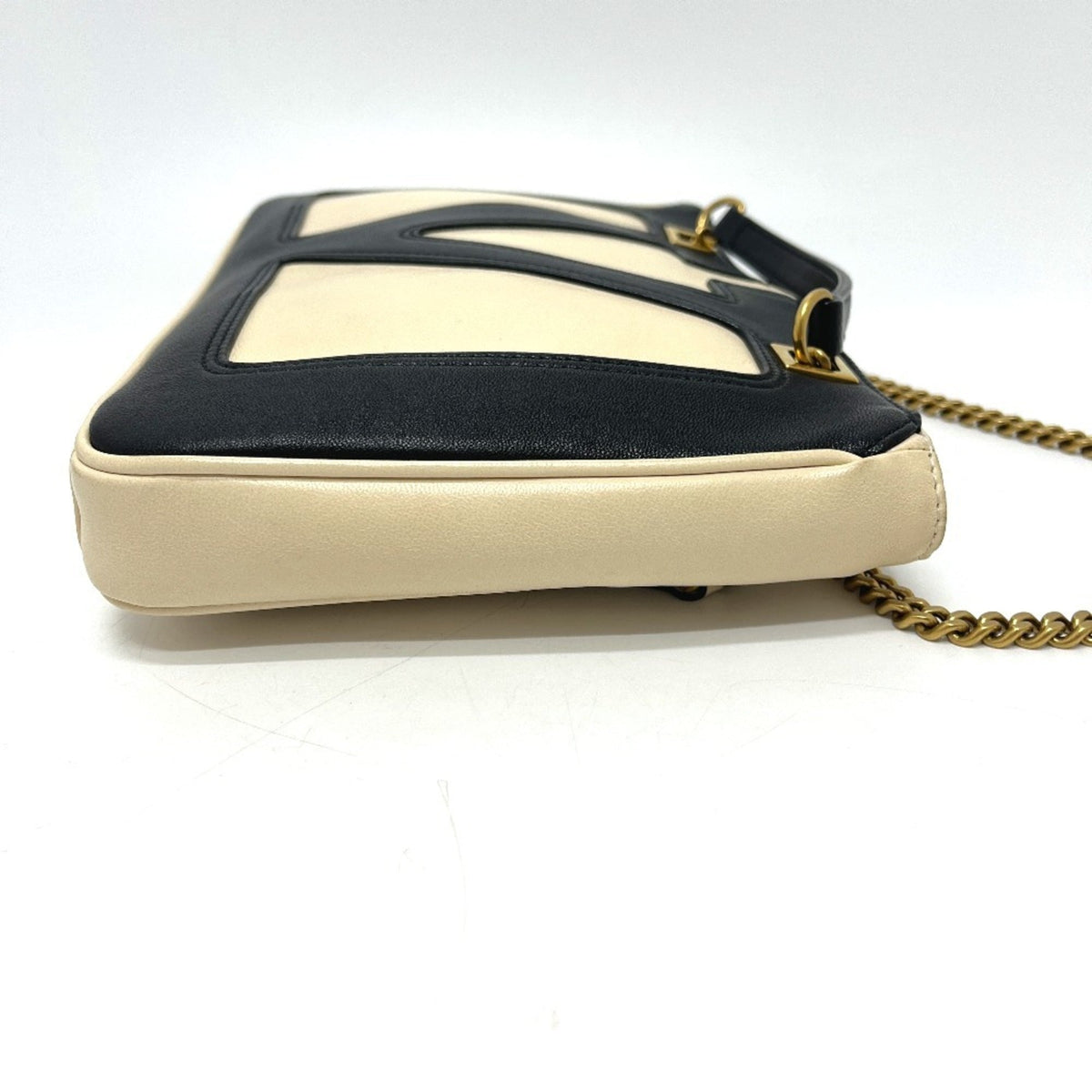 Valentino Beige Black Leather Handbag Shoulder Bag (Pre-Owned)