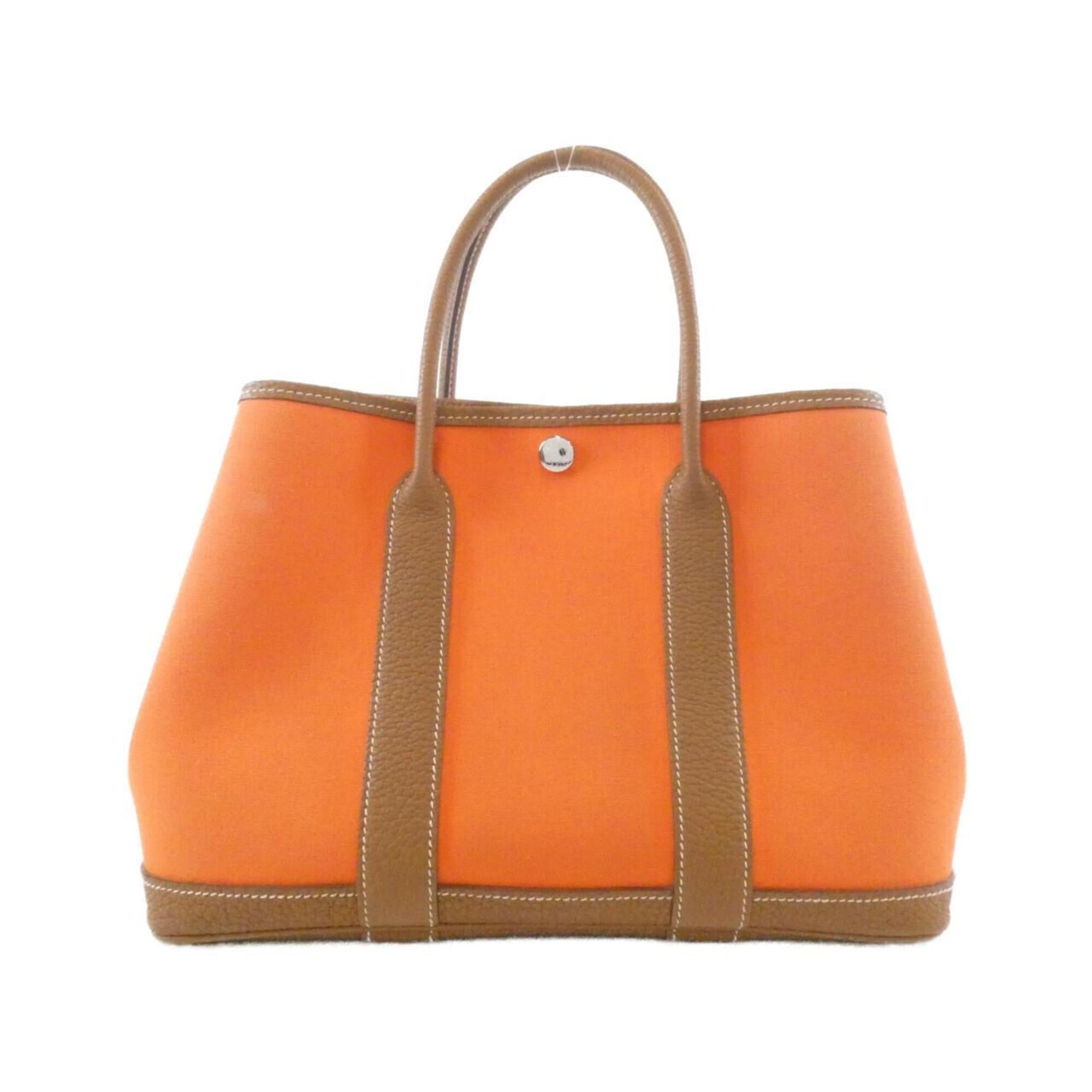 Hermes Feu Gold Orange Toile Officier Negonda Leather Handbag (Pre-Owned)