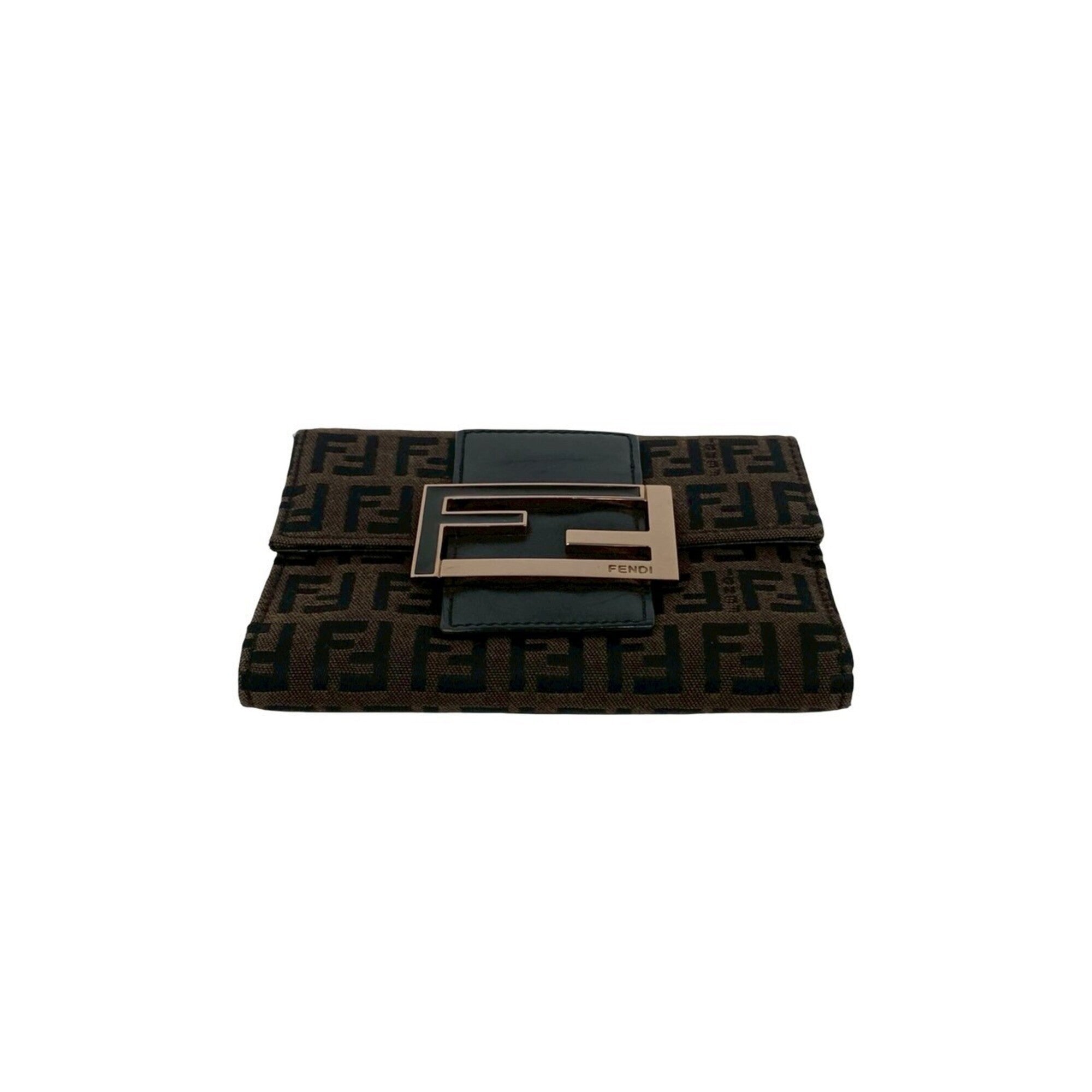 Fendi Black Brown Canvas Leather Wallet (Tri-Fold) (Pre-Owned)
