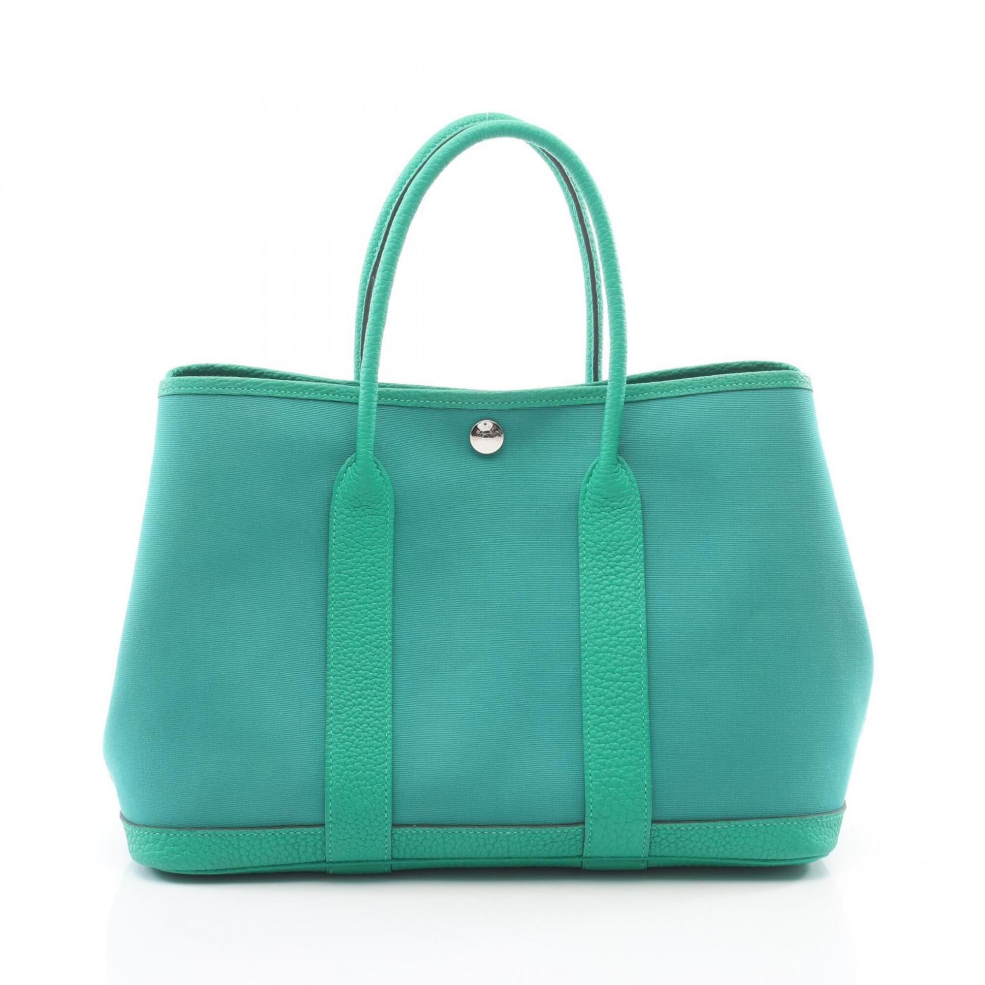 Hermes Green Toile Officier Negonda Leather Handbag Tote Bag (Pre-Owned)