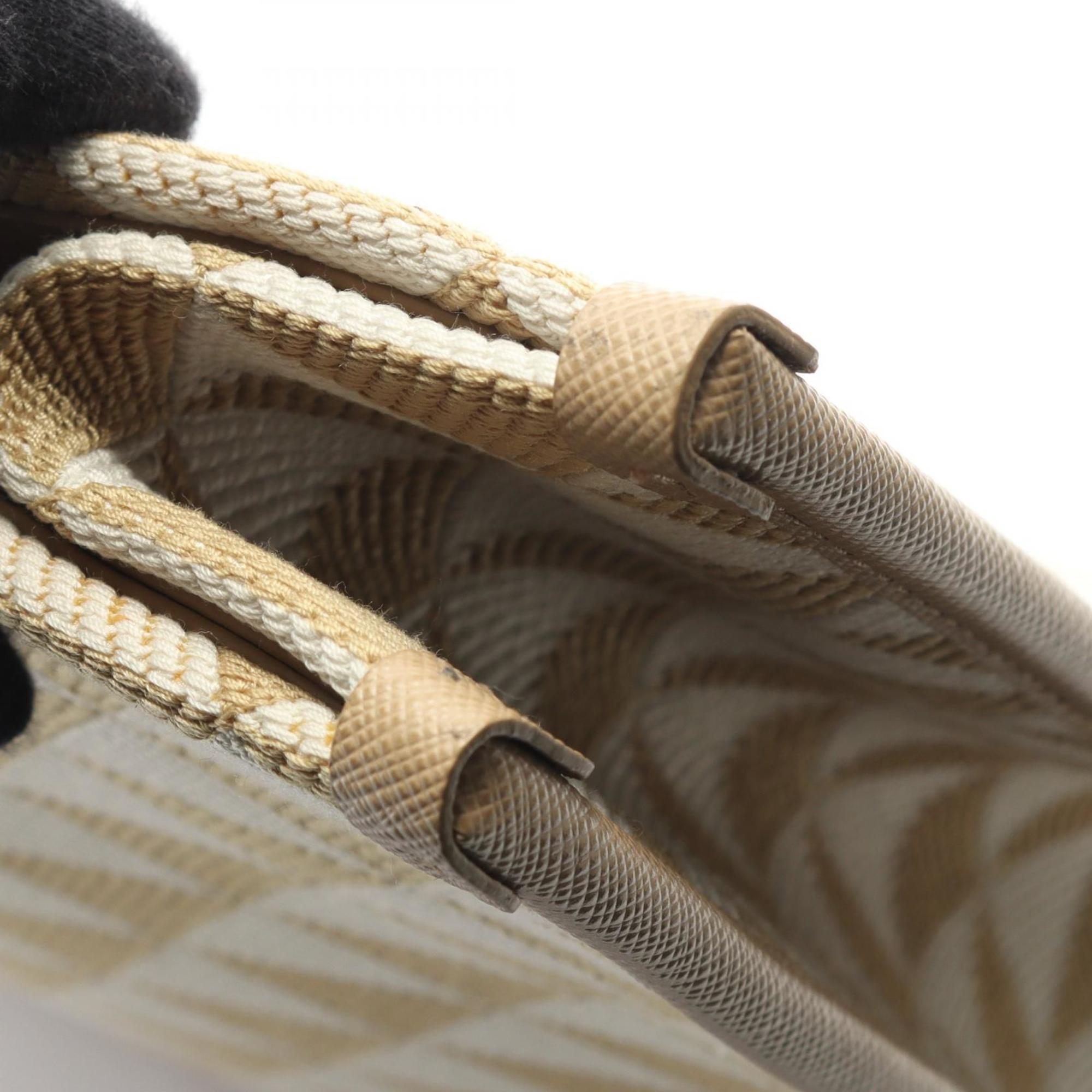 Prada Beige White Canvas Tote Bag (Pre-Owned)