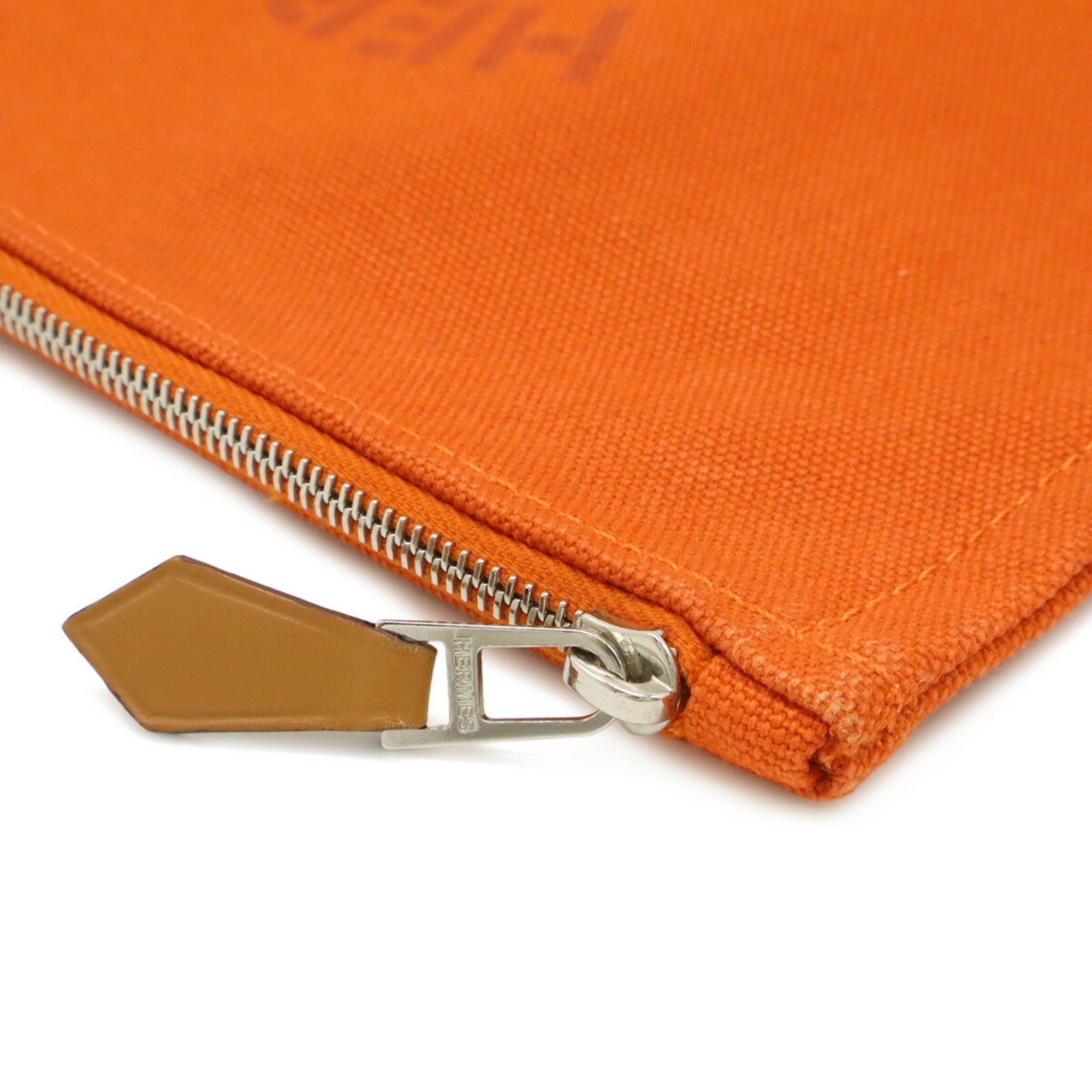 Hermes Orange Canvas Leather Pouch (Pre-Owned)