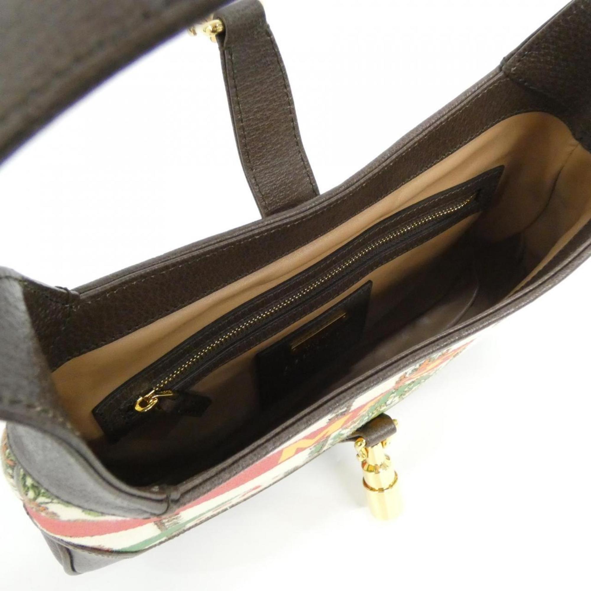 Gucci Brown Ivory Canvas Leather Shoulder Bag (Pre-Owned)