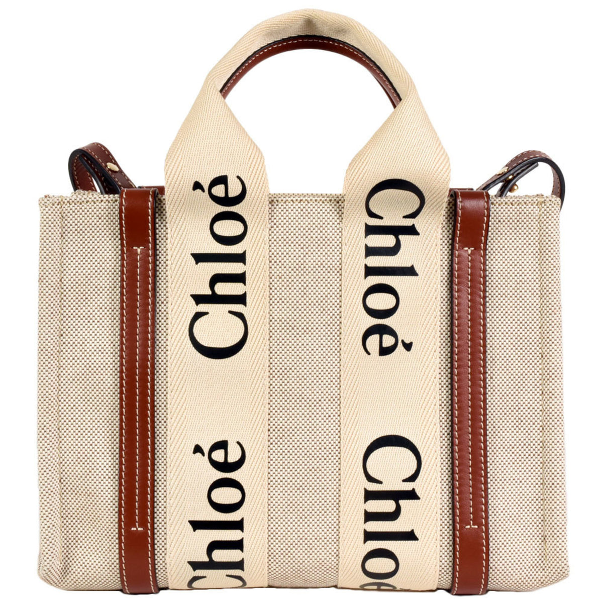 Chloé Brown White Cotton Shoulder Bag (Pre-Owned)