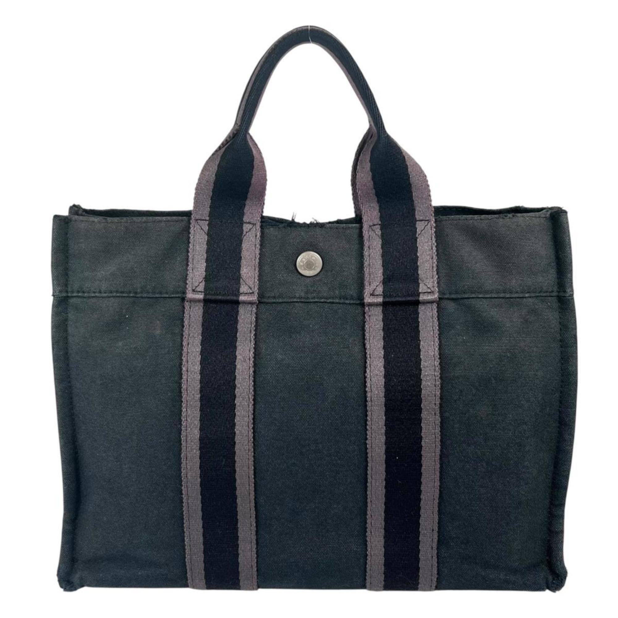 Hermes Black Canvas Handbag Tote Bag (Pre-Owned)