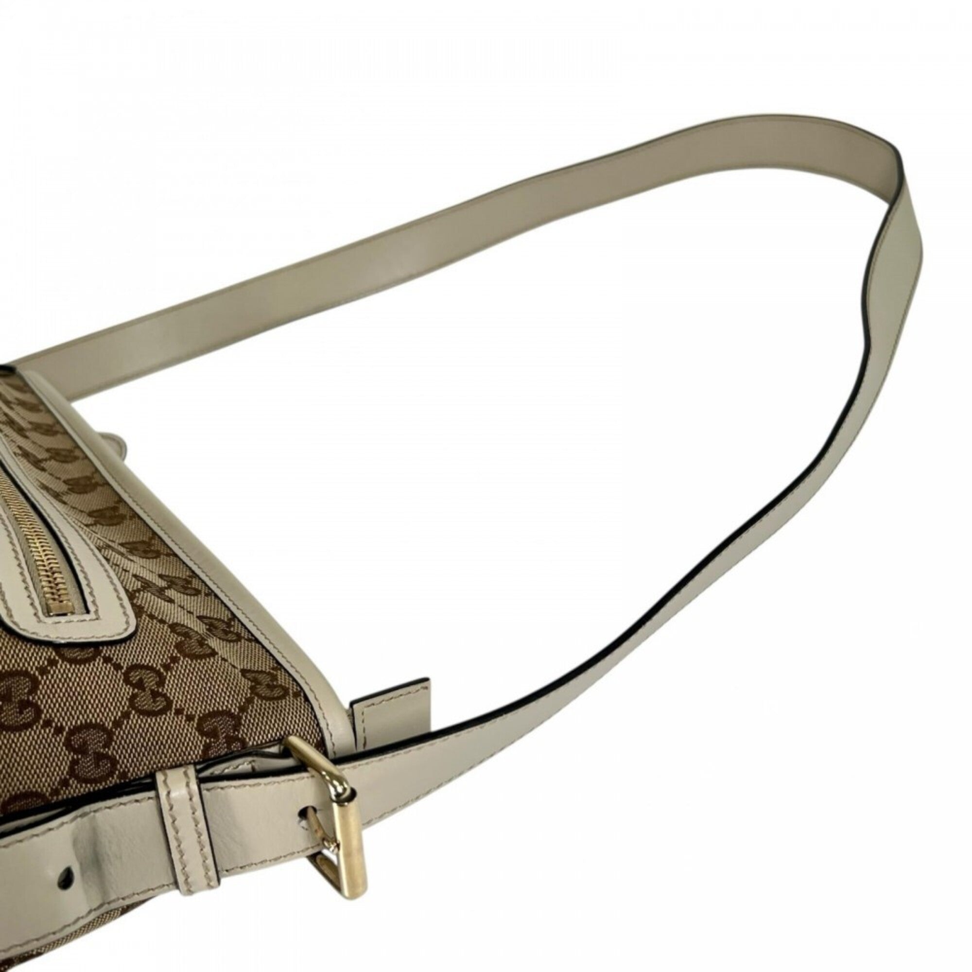 Gucci Beige Beige Gold Gg Canvas Shoulder Bag (Pre-Owned)