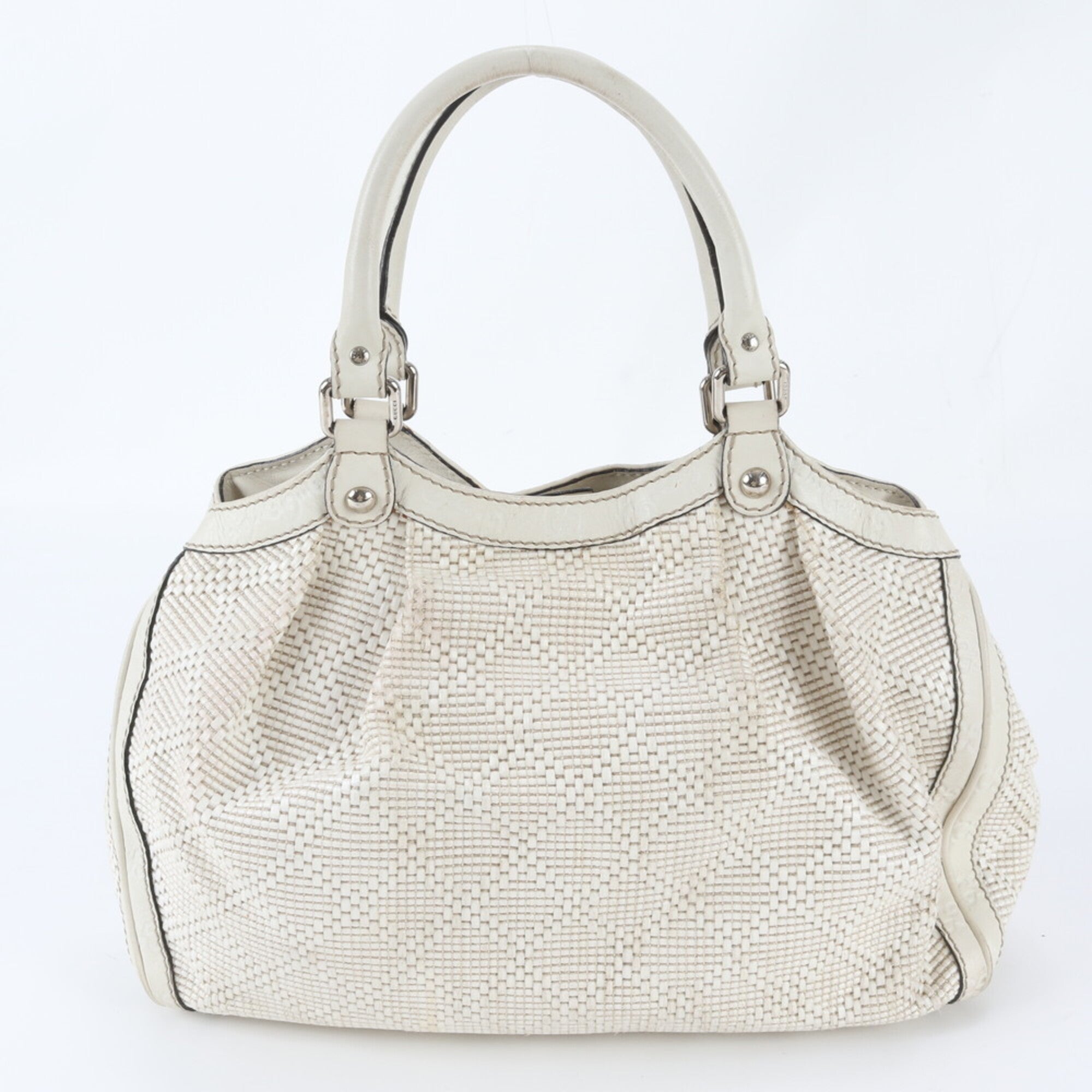 Gucci White Leather Handbag Shoulder Bag Tote Bag (Pre-Owned)