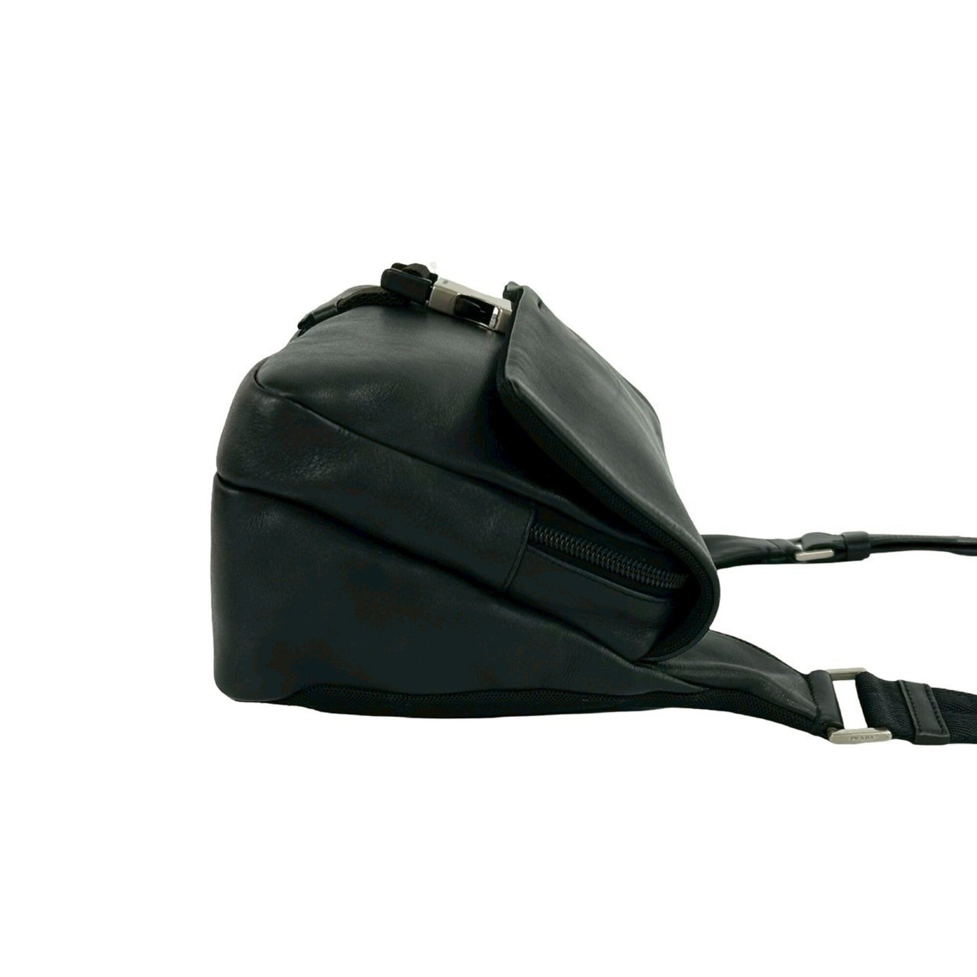 Prada Black Leather Nylon Pochette Shoulder Bag Sling Bag (Pre-Owned)