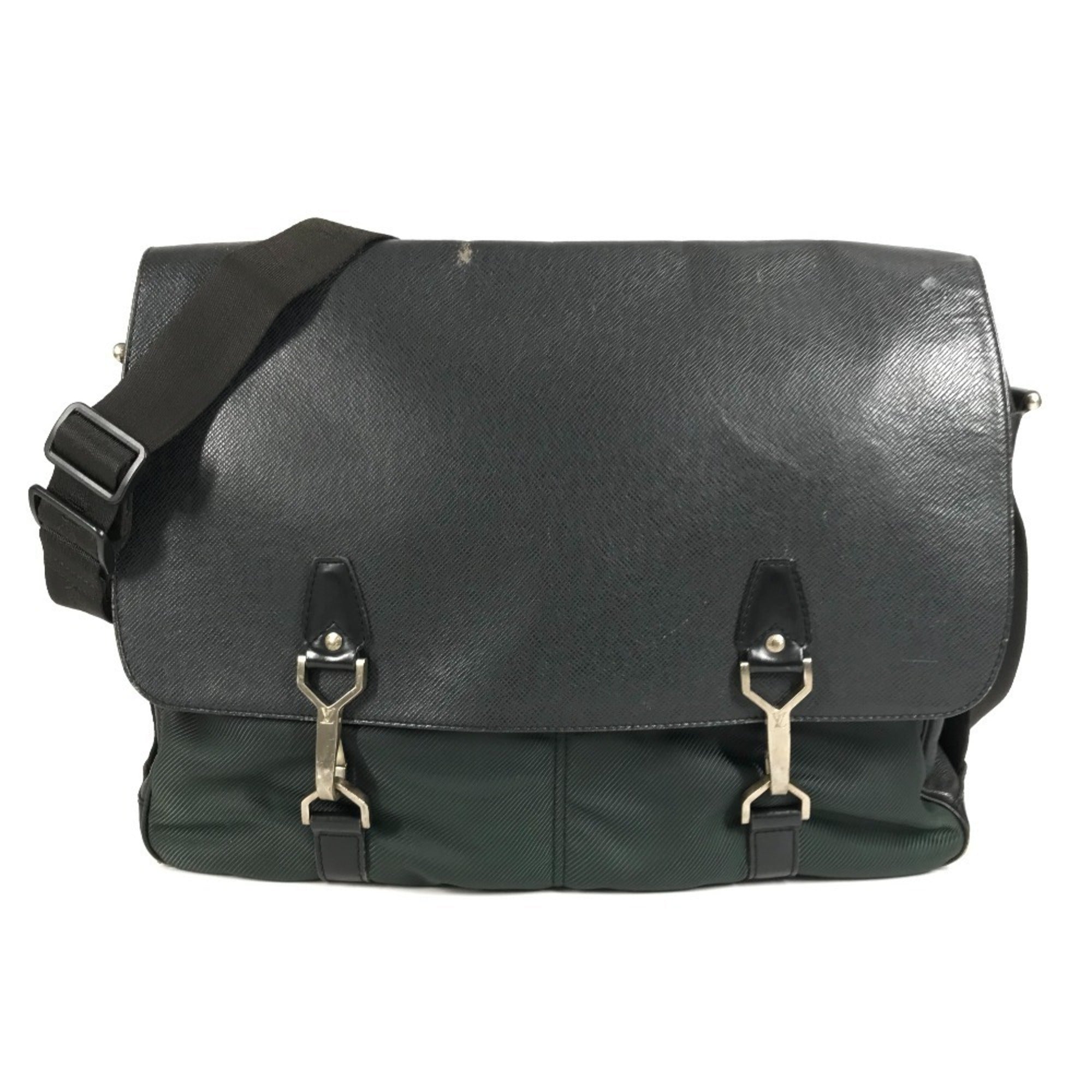 Louis Vuitton Taiga Ardoise Black Khaki Taiga Leather Nylon Messenger Bag Shoulder Bag (Pre-Owned)