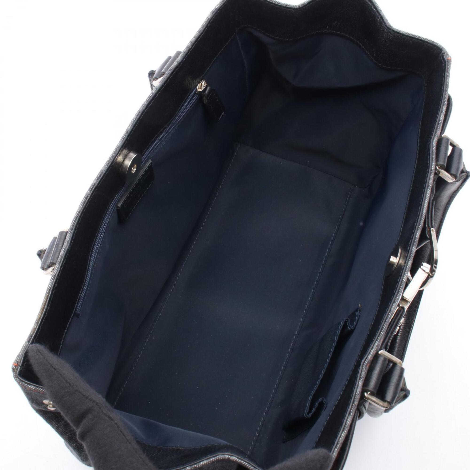 Christian Dior Black Navy Orange Denim Leather Handbag (Pre-Owned)