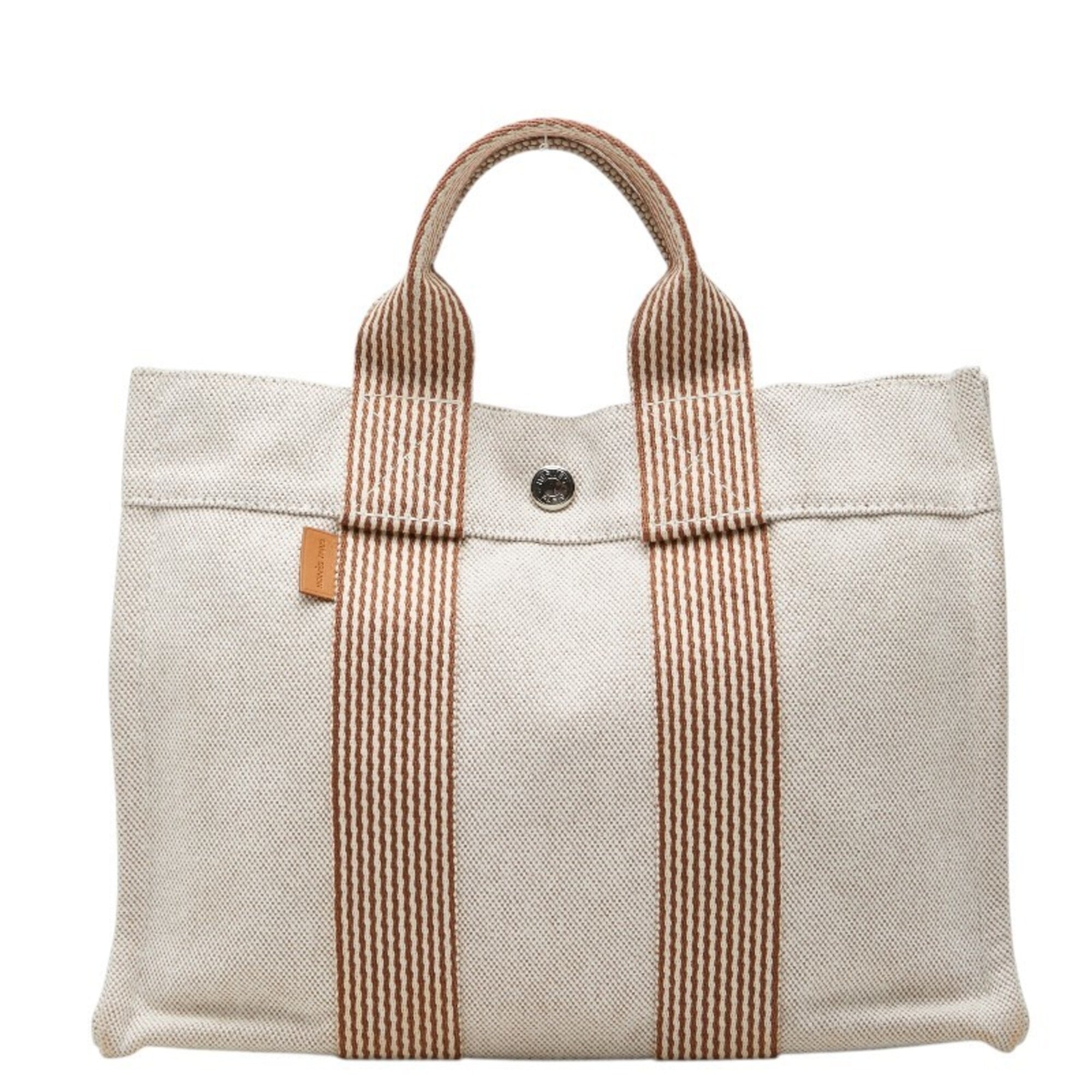 Hermes Brown Ivory Canvas Handbag Tote Bag (Pre-Owned)