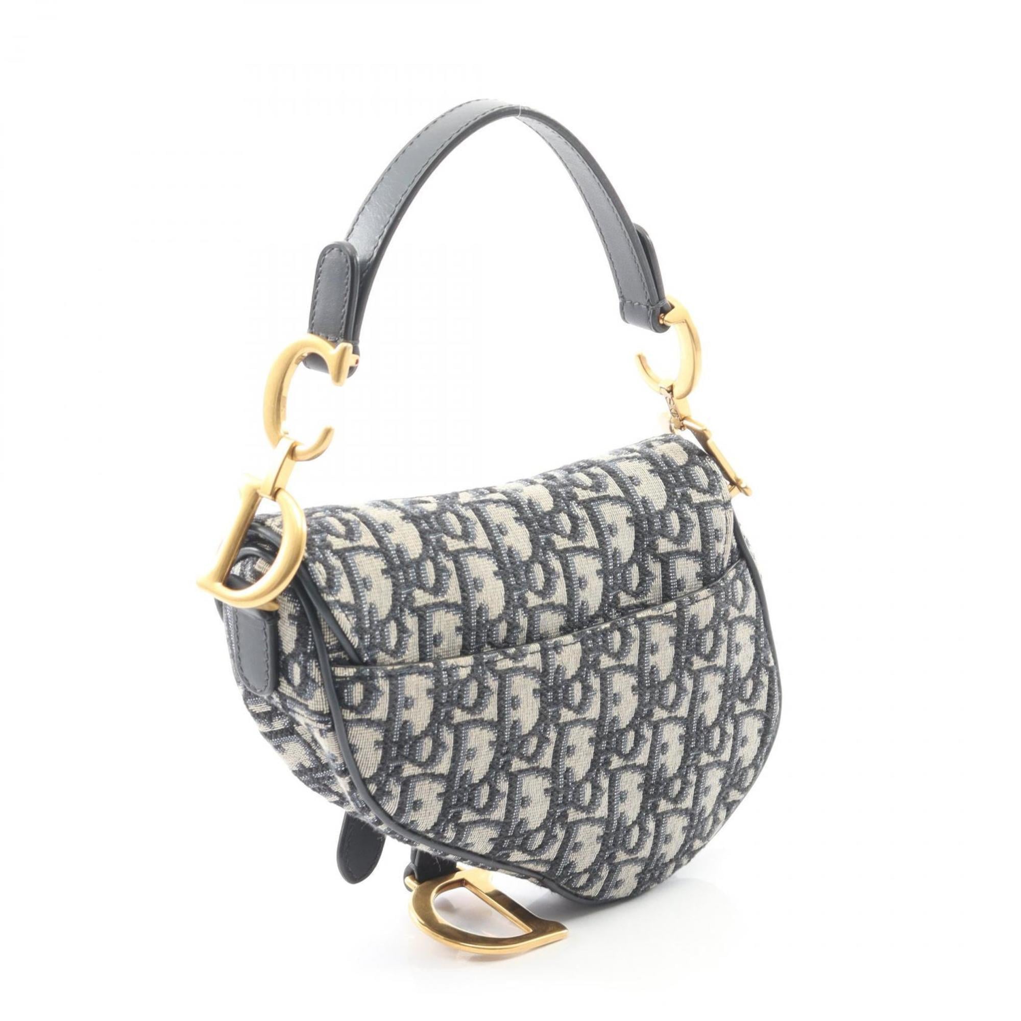 Christian Dior Ivory Navy Canvas Leather Handbag Saddle Bag (Pre-Owned)