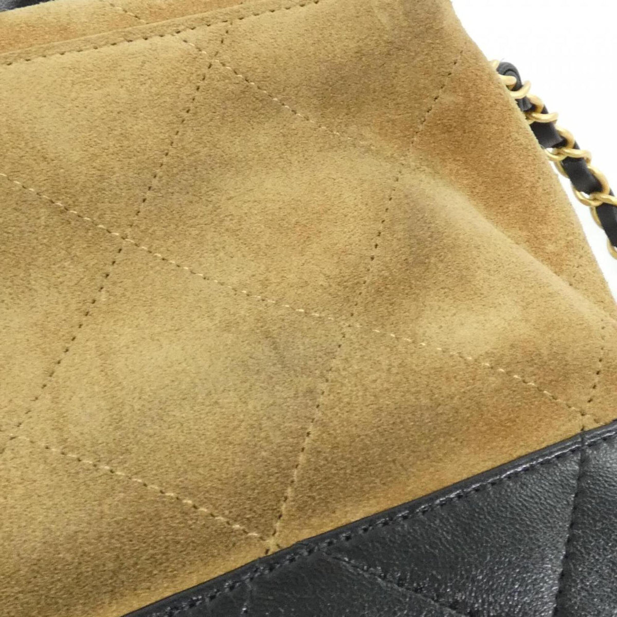 Chanel Beige Black Suede Leather Handbag (Pre-Owned)