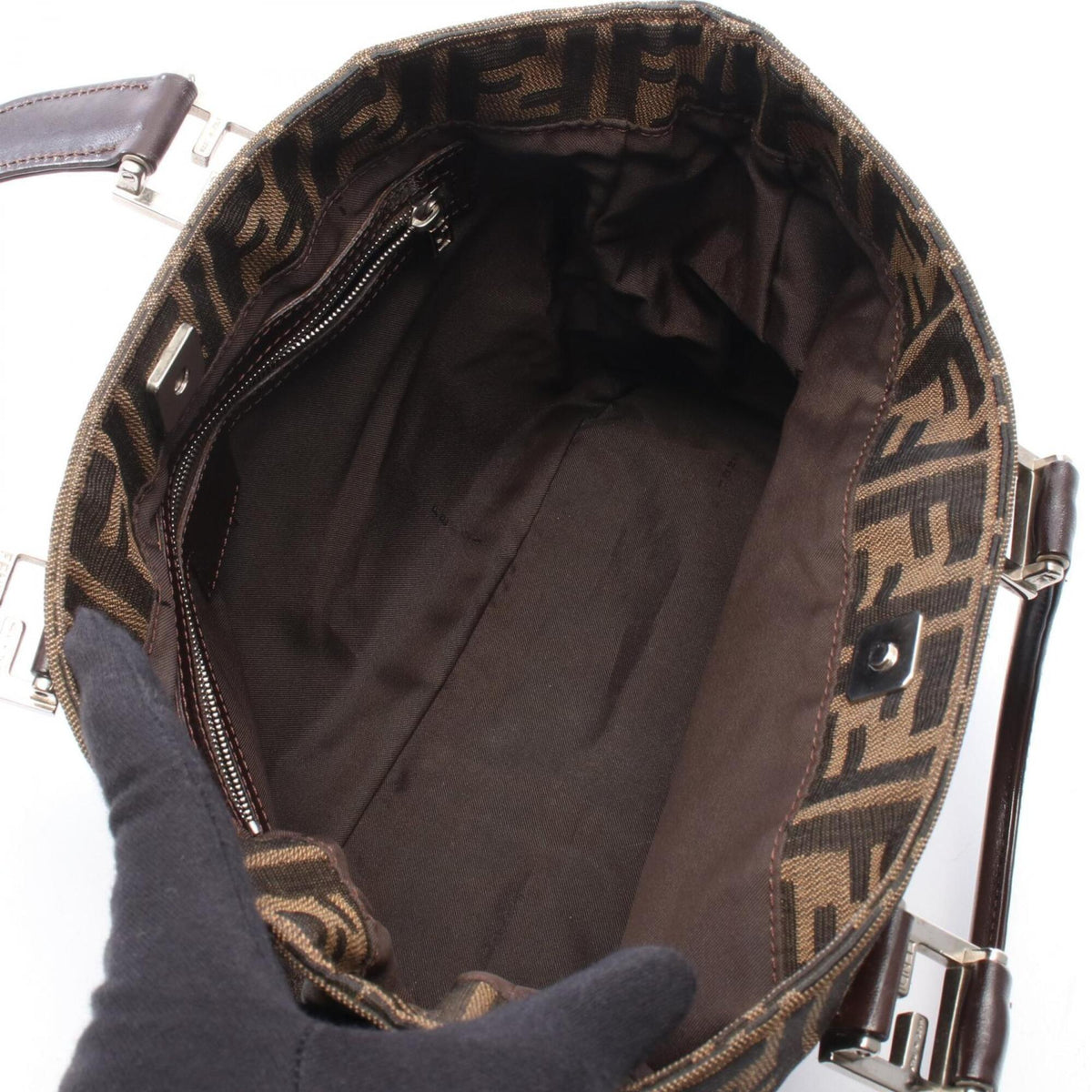 Fendi Zucca Black Brown Canvas Leather Handbag Tote Bag (Pre-Owned)