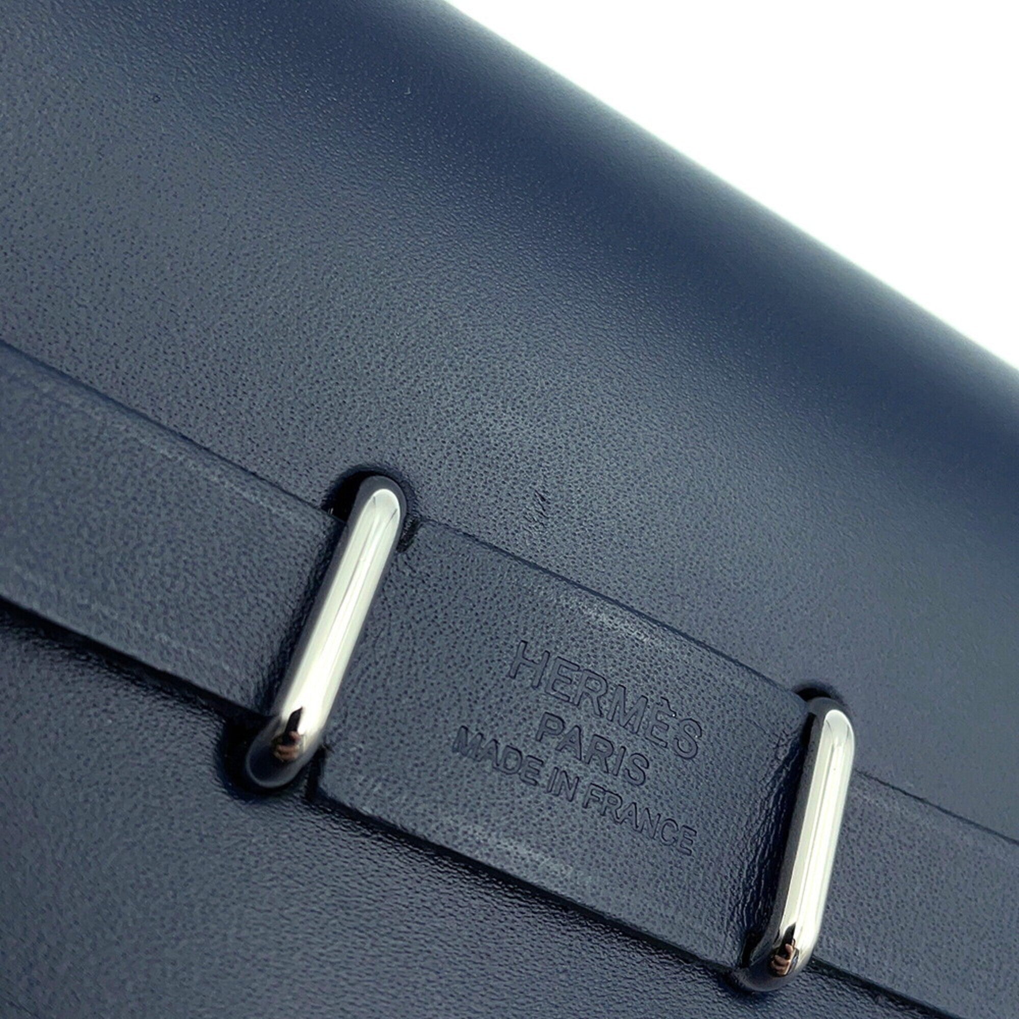 Hermes Black Blue Indigo Vache Leather Handbag Shoulder Bag (Pre-Owned)