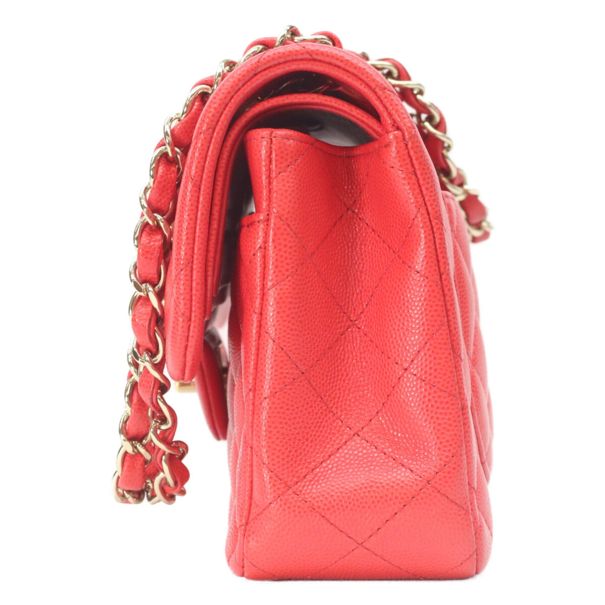 Chanel Red Color Grained Calfskin Shoulder Bag (Pre-Owned)