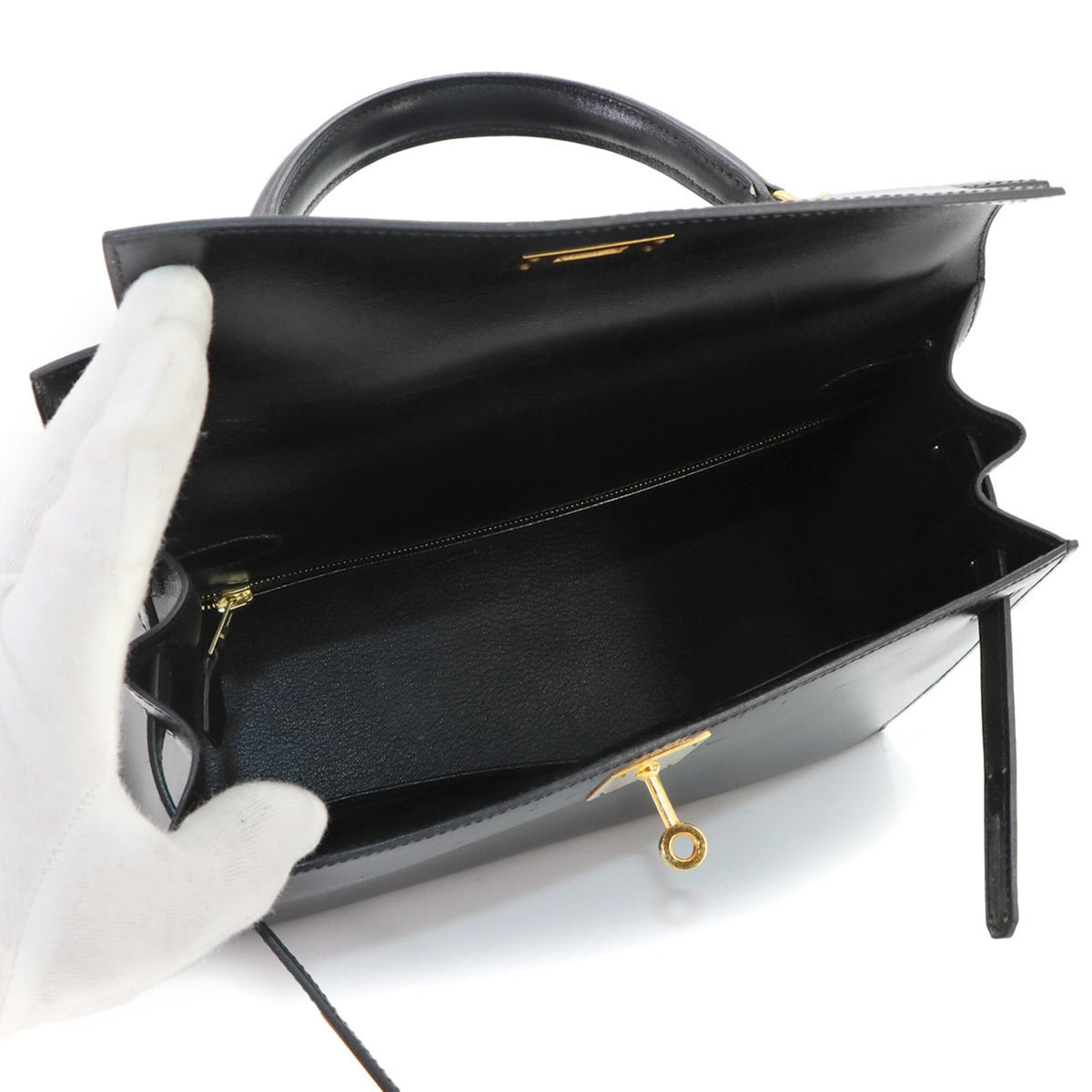Hermes Black Box Calf Leather Handbag (Pre-Owned)