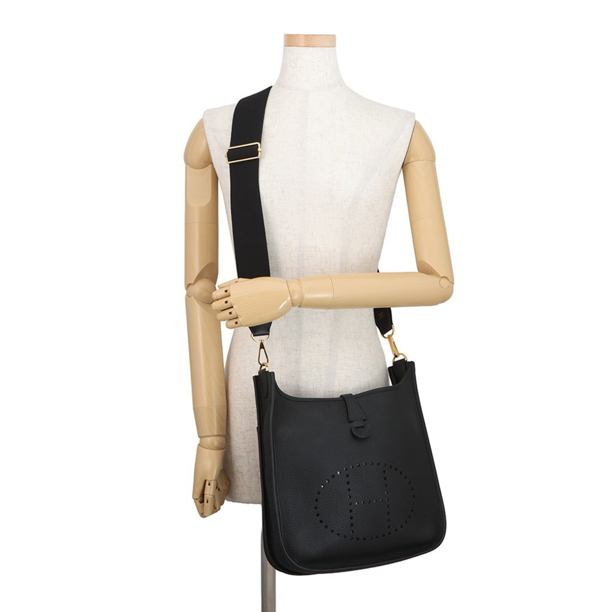 Hermes Evelyne Black Taurillon Clemence Leather Handbag Shoulder Bag (Pre-Owned)