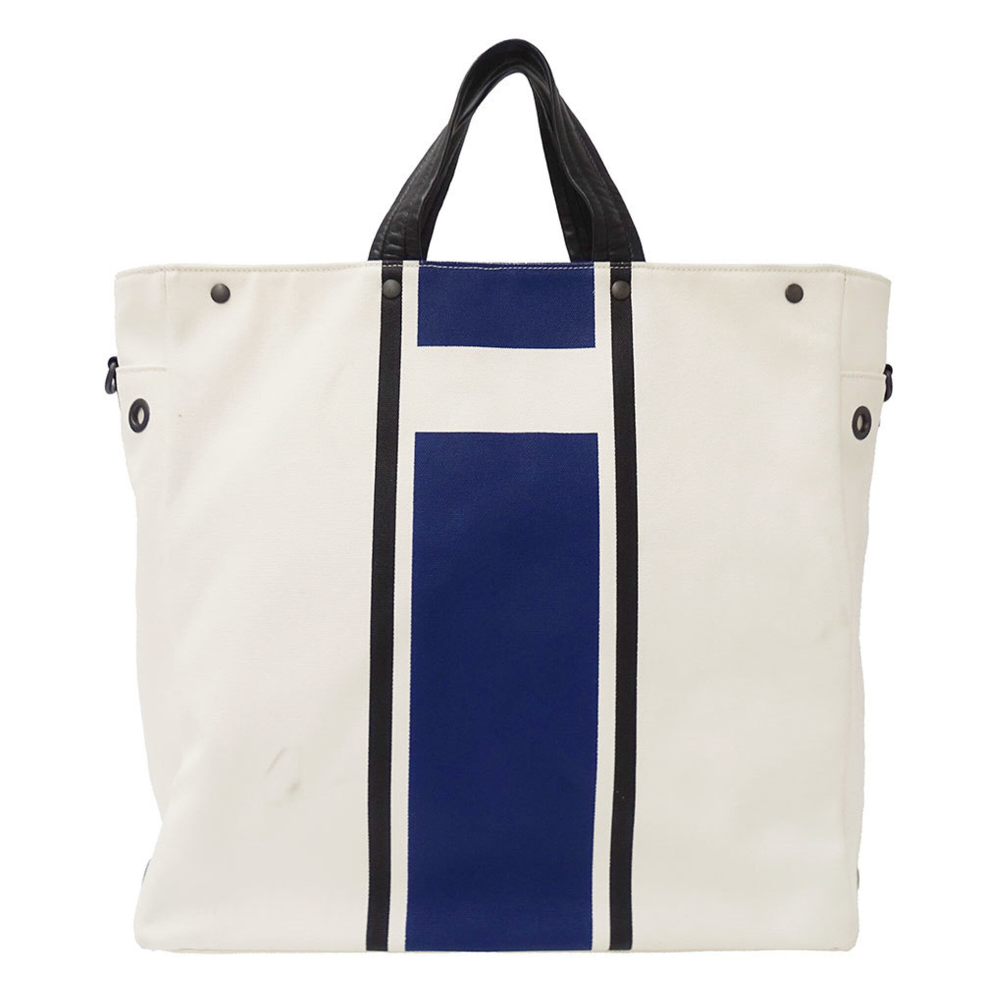 Bottega Veneta Blue Ivory Canvas Handbag Shoulder Bag Tote Bag (Pre-Owned)