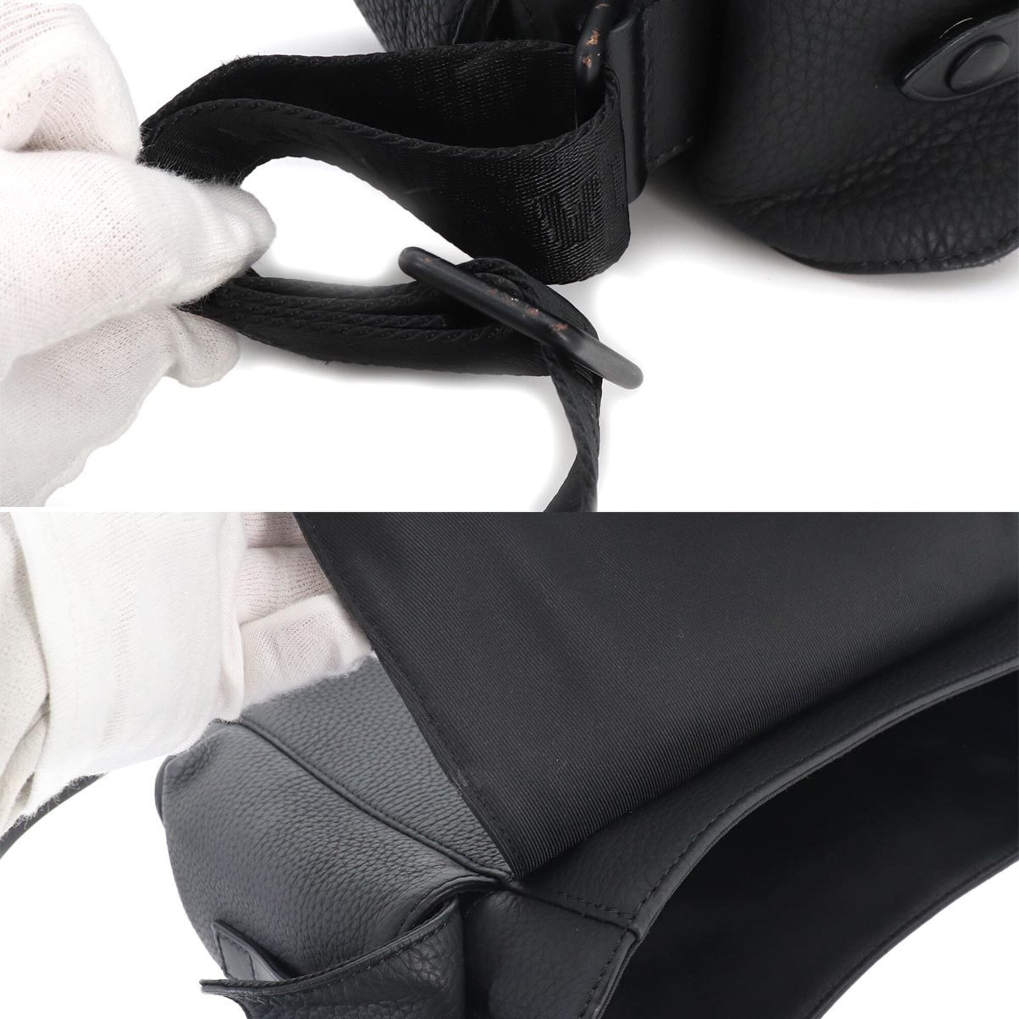 Louis Vuitton Noir Leather Messenger Bag Shoulder Bag (Pre-Owned)