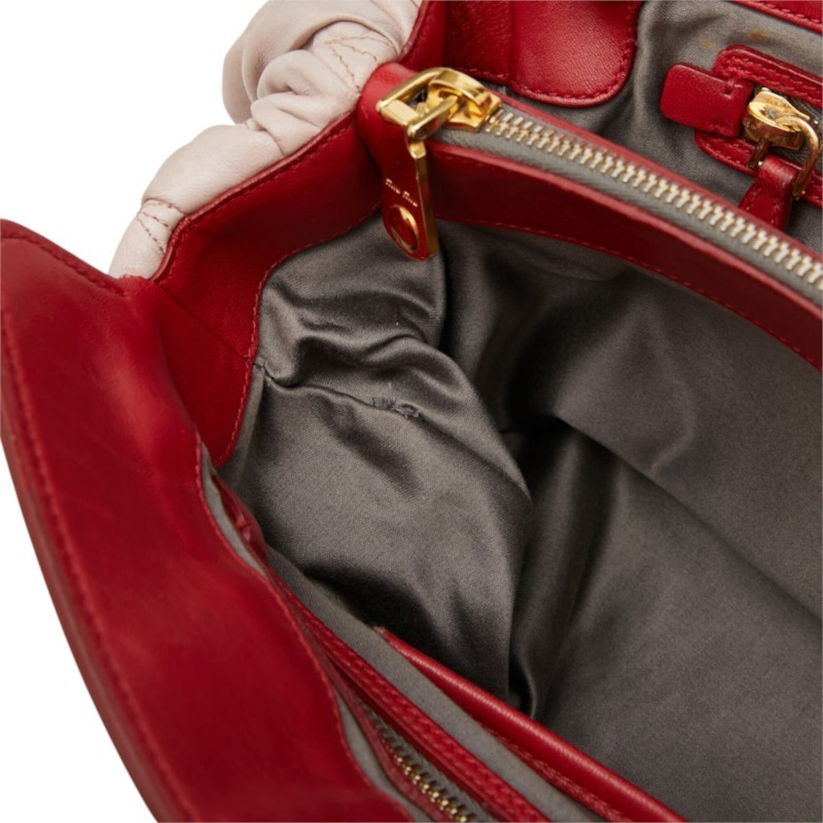Miu Miu Matelasse Pink Beige Red Color Leather Shoulder Bag (Pre-Owned)