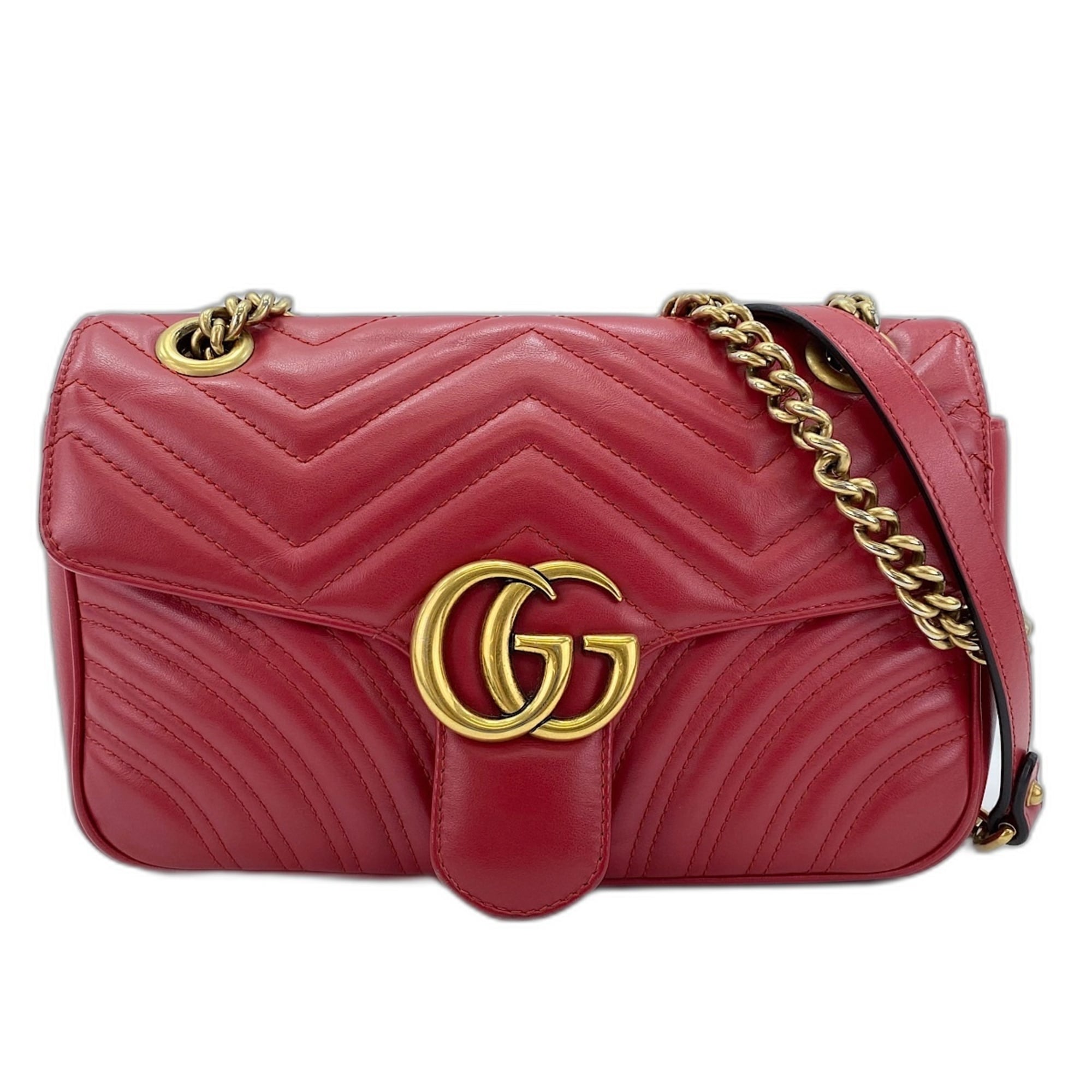 Gucci Red Color Leather Shoulder Bag (Pre-Owned)