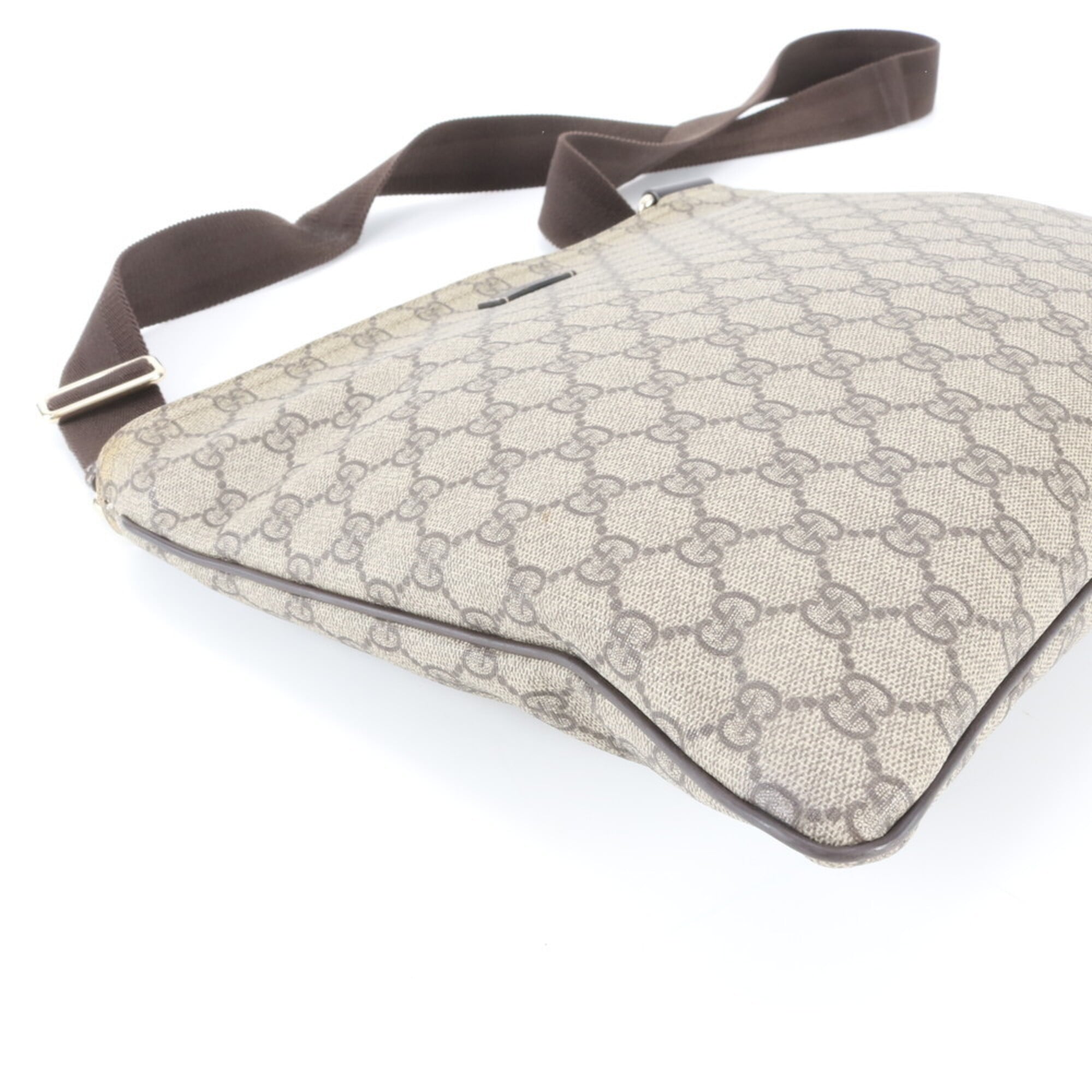 Gucci Brown Leather Coated Canvas Messenger Bag Shoulder Bag (Pre-Owned)
