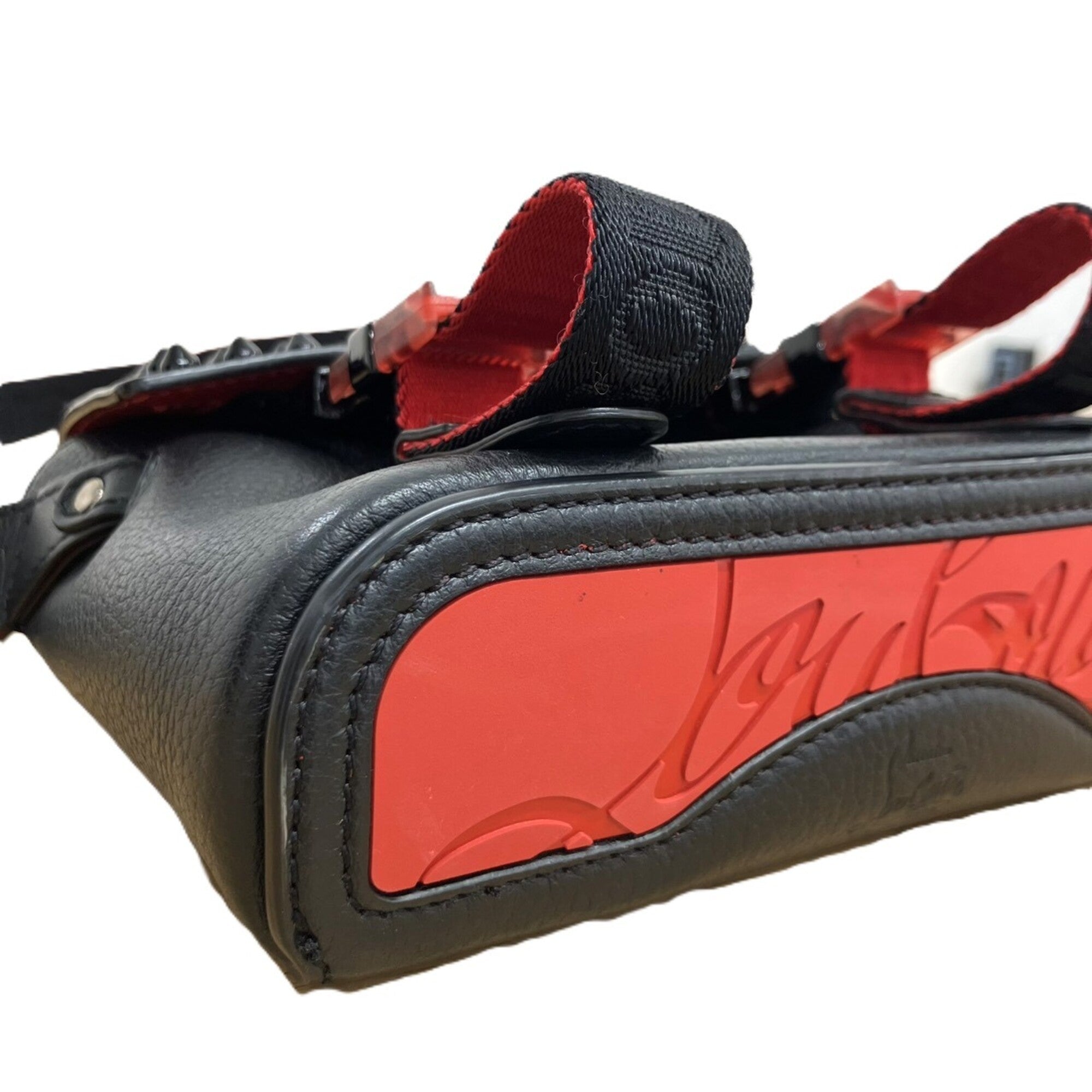 Christian Louboutin Black Red Color Leather Shoulder Bag (Pre-Owned)