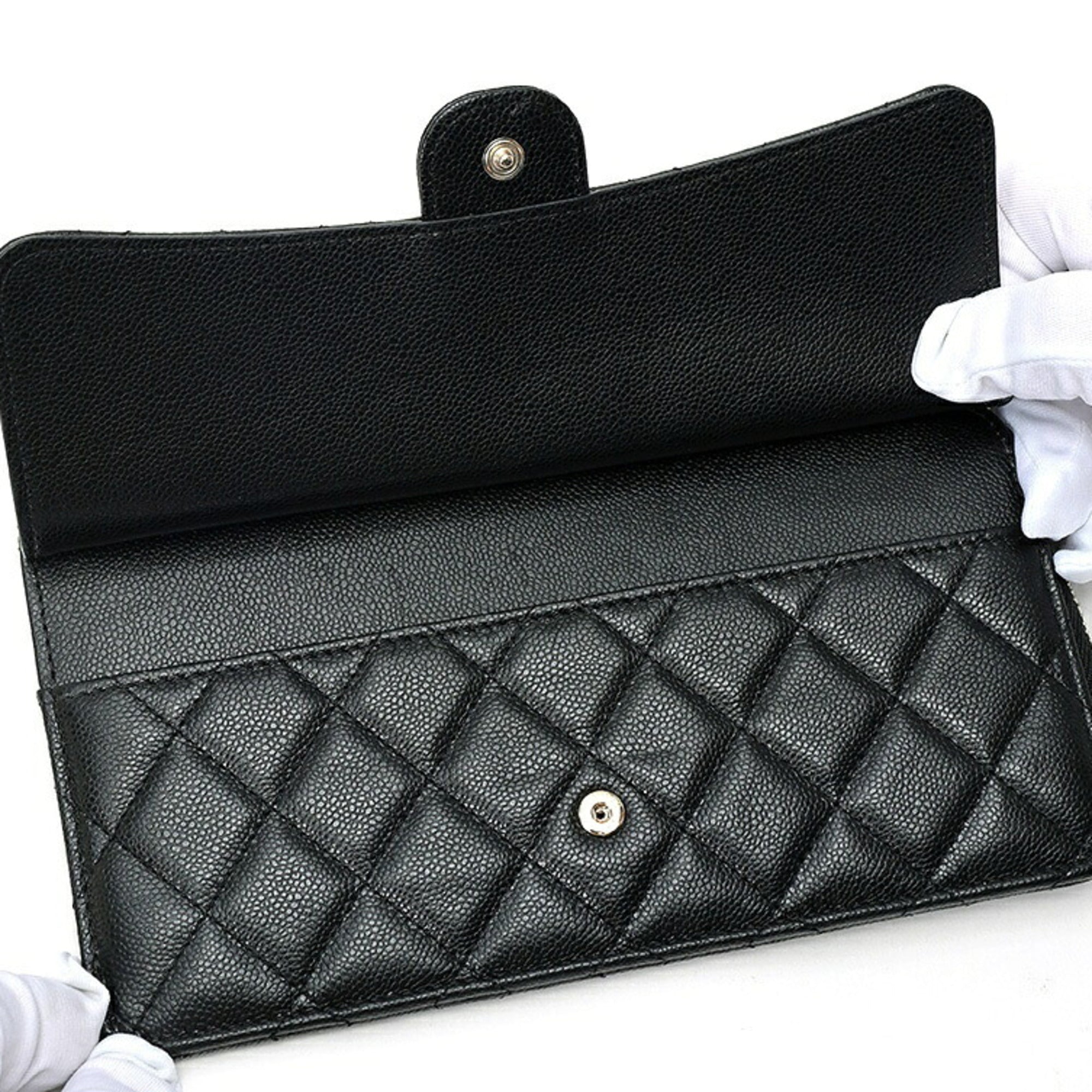 Chanel Black Grained Calfskin Long Wallet (Bi-Fold) (Pre-Owned)