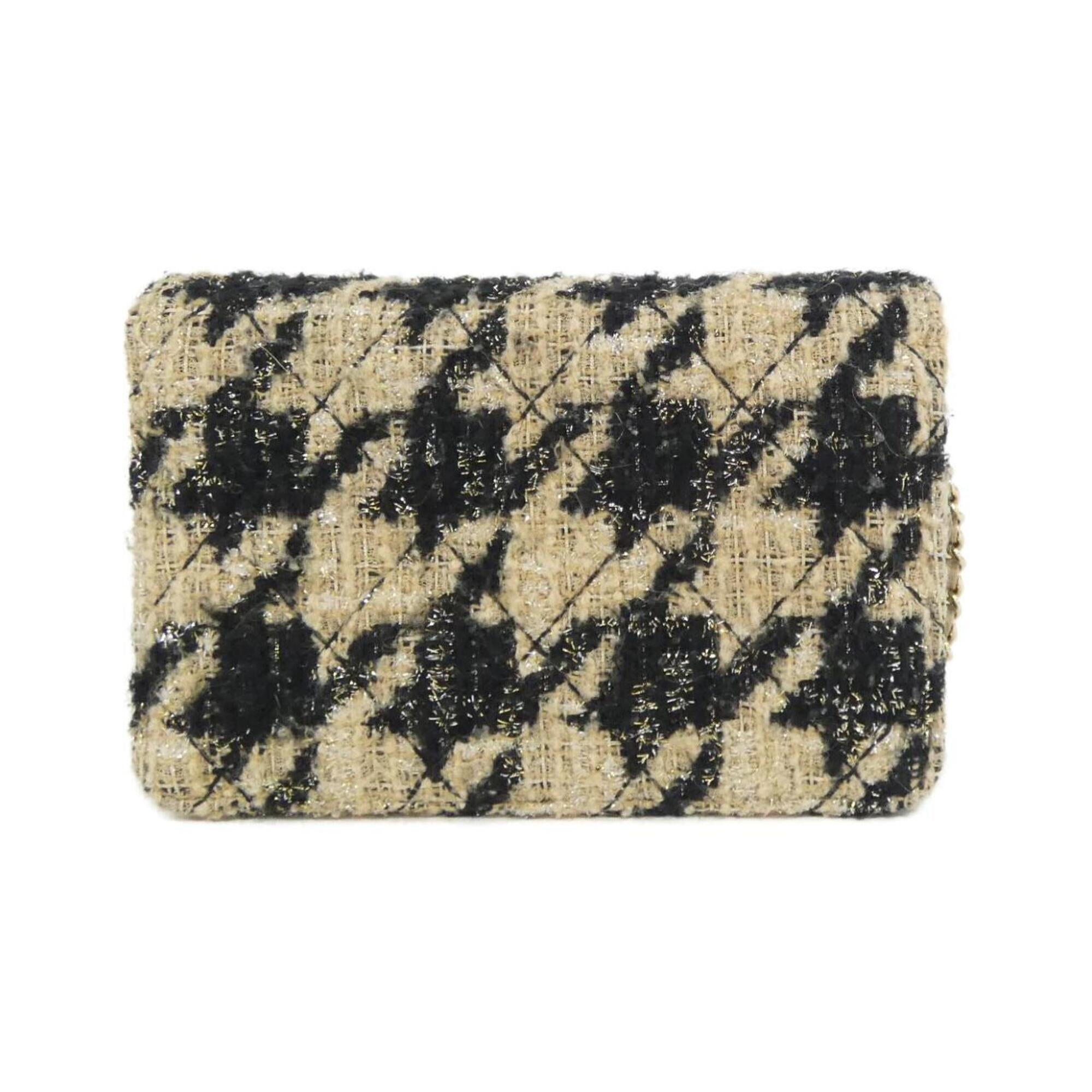 Chanel Gold Beige Black Tweed Chain/Shoulder Wallet (Pre-Owned)