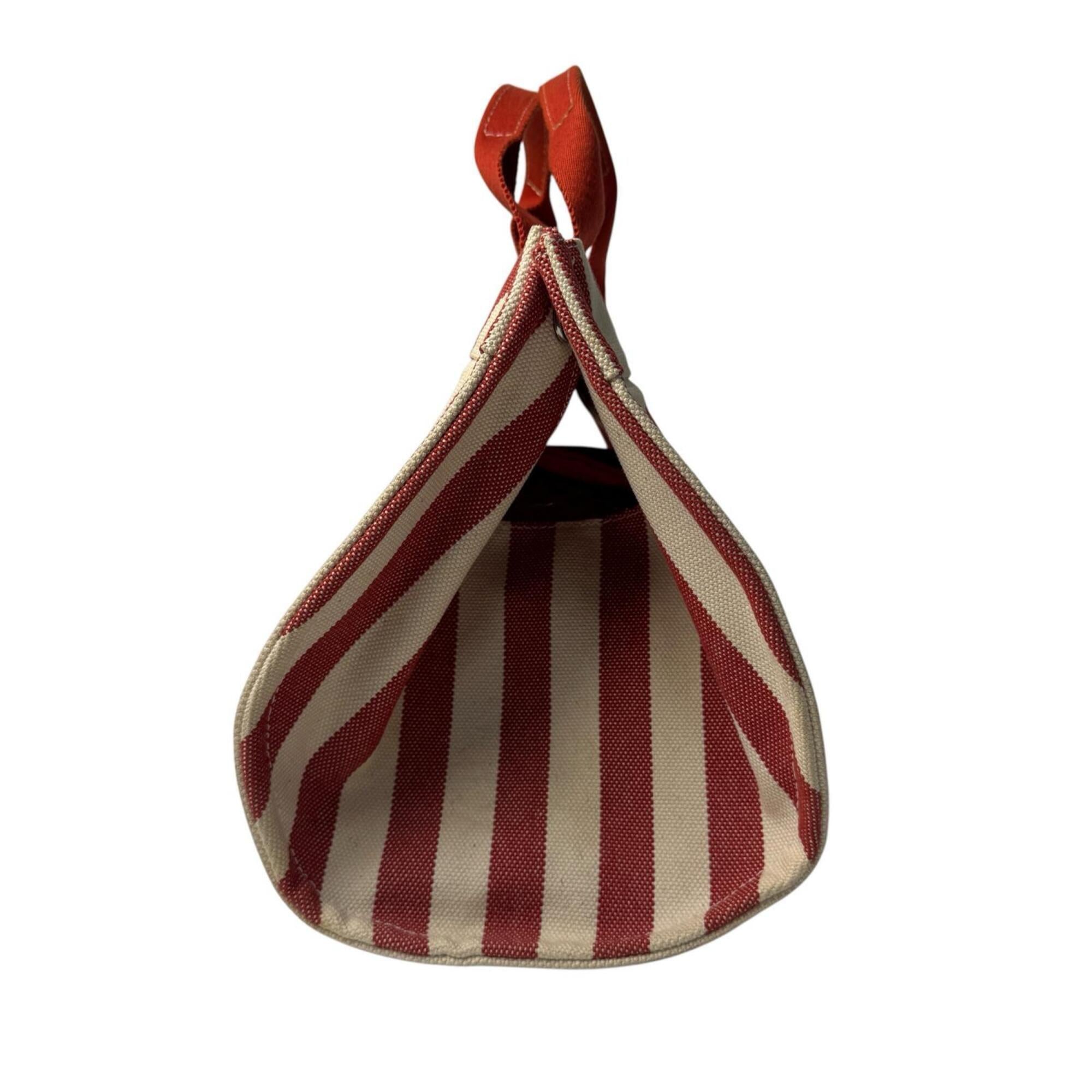 Hermes Cream Red Color Canvas Handbag Pouch Tote Bag (Pre-Owned)