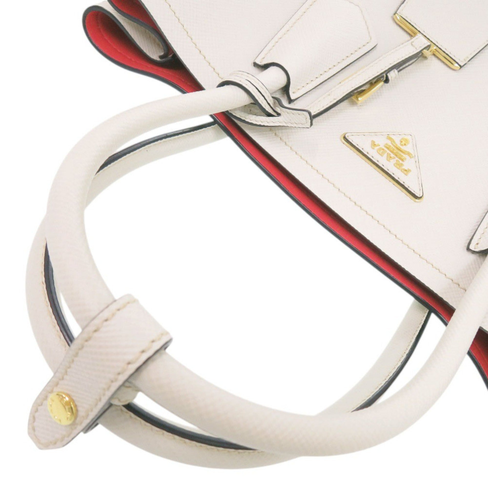 Prada Ivory Red Color Leather Handbag (Pre-Owned)