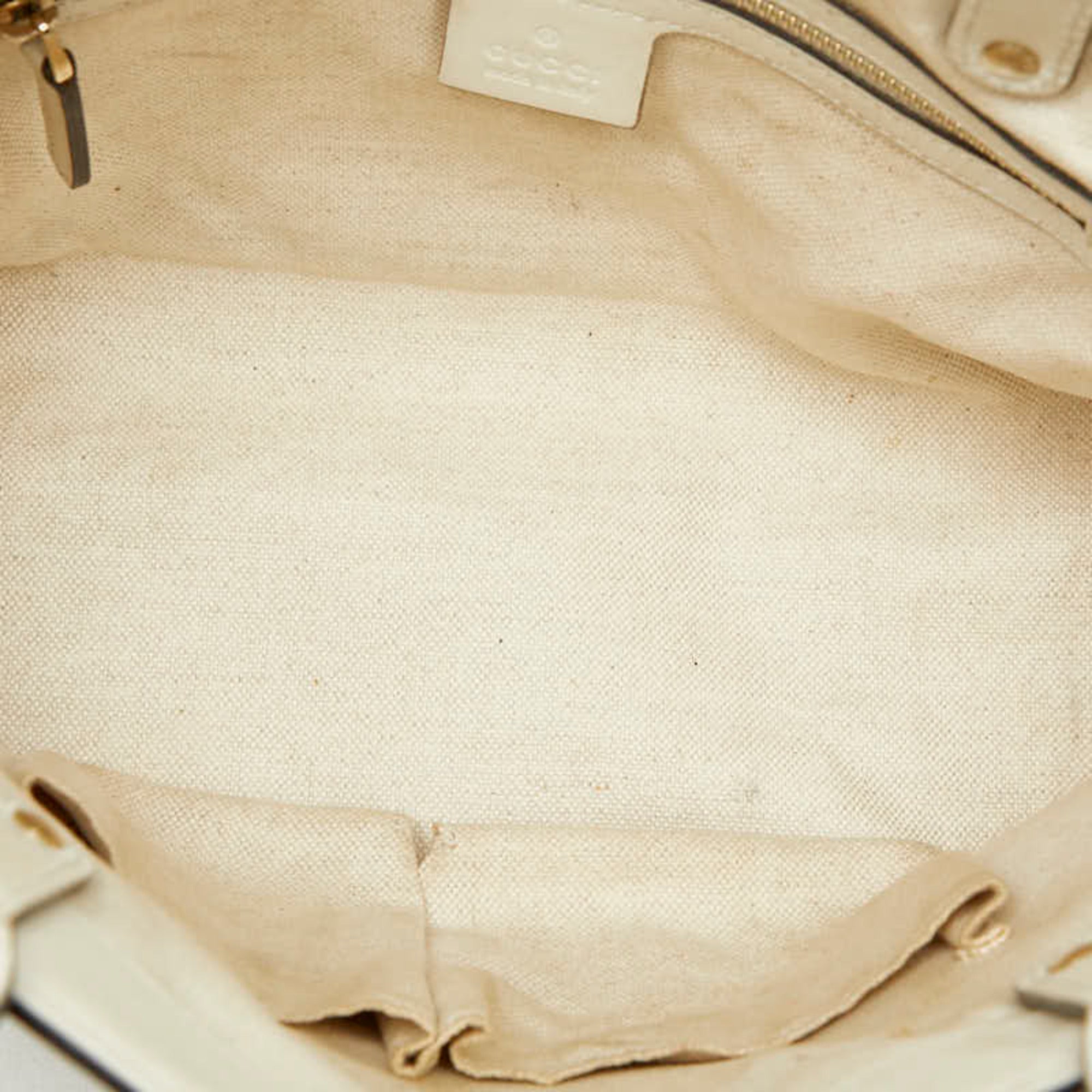 Gucci Beige White Canvas Leather Shoulder Bag Tote Bag (Pre-Owned)