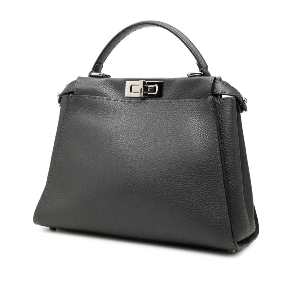 Fendi Selleria Gray Leather Handbag Shoulder Bag (Pre-Owned)