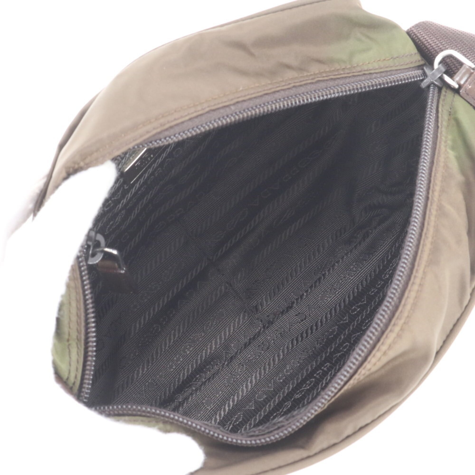 Prada Khaki Brown Nylon Leather Shoulder Bag (Pre-Owned)
