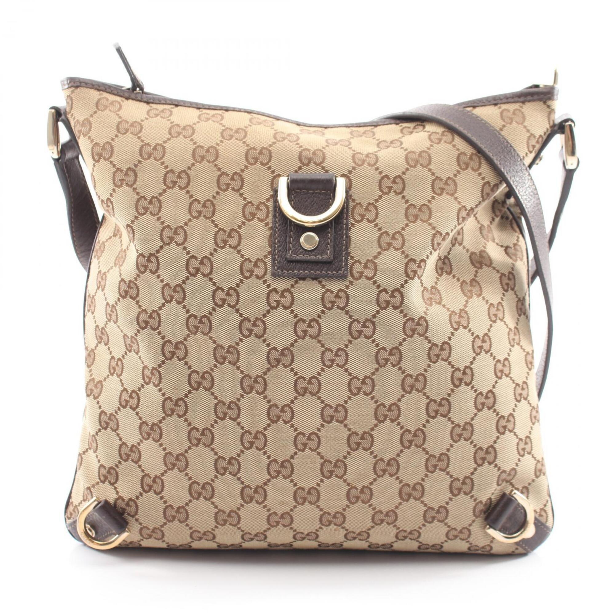 Gucci Beige Brown Canvas Leather Handbag Shoulder Bag (Pre-Owned)