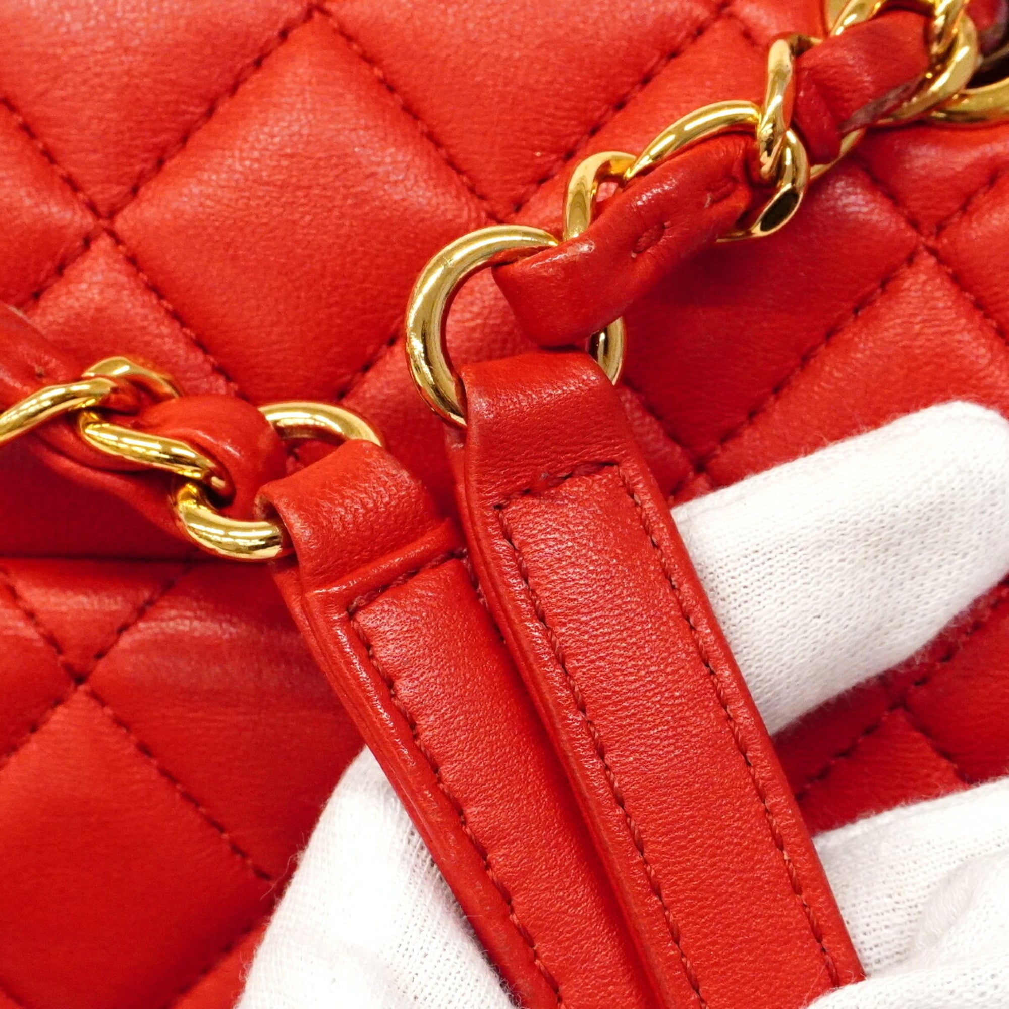 Chanel Red Color Leather Backpack (Pre-Owned)