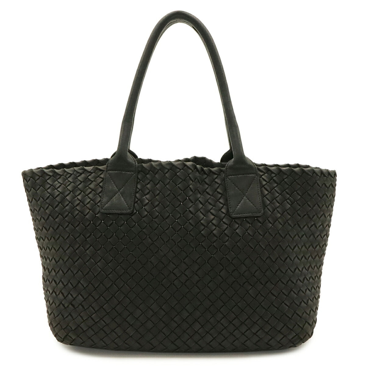 Bottega Veneta Intrecciato Black Leather Handbag Shoulder Bag Tote Bag (Pre-Owned)