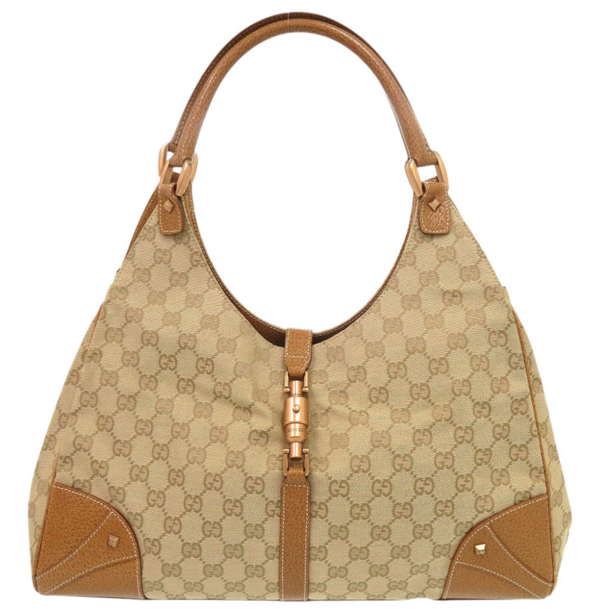Gucci Beige Camel Gg Canvas Leather Shoulder Bag (Pre-Owned)