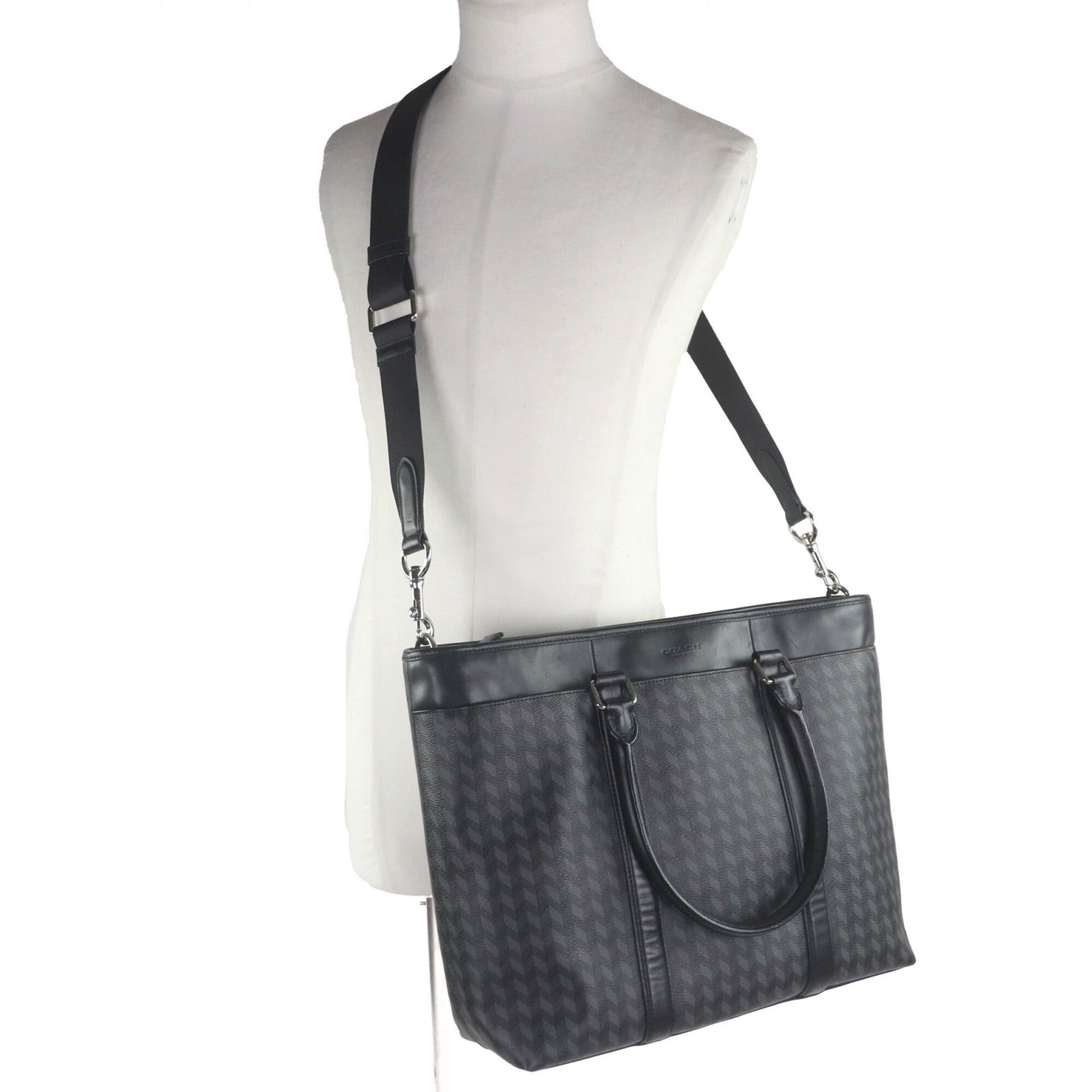 Coach Black Gray Leather Briefcase Shoulder Bag (Pre-Owned)