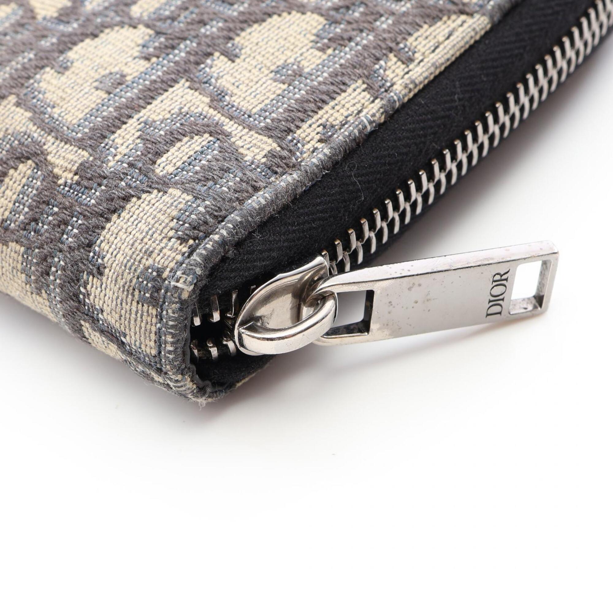 Christian Dior Beige Navy Canvas Long Wallet (Bi-Fold) (Pre-Owned)