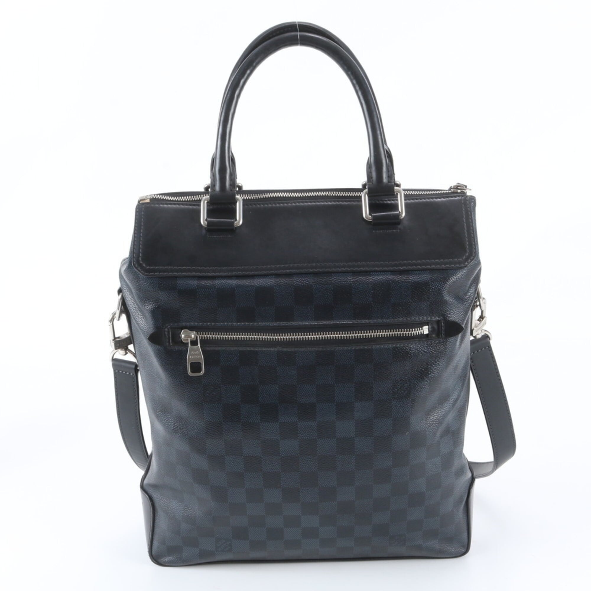 Louis Vuitton Black Navy Leather Coated Canvas Shoulder Bag Tote Bag (Pre-Owned)