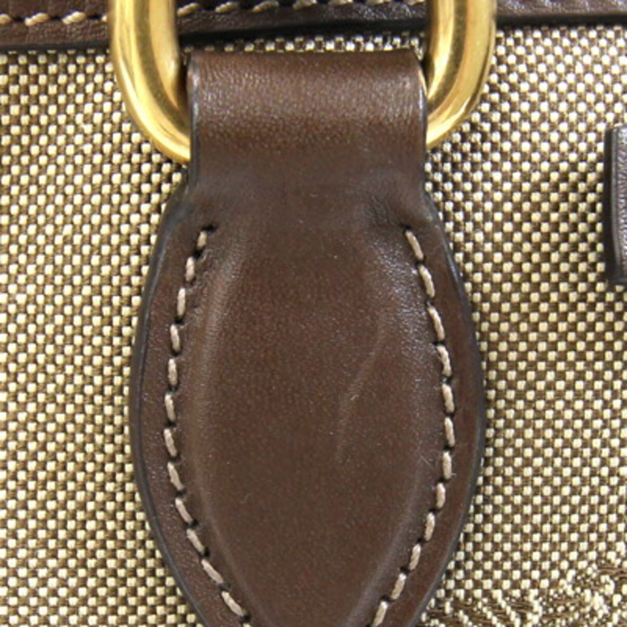 Prada Beige Beige Brown Brown Canvas Leather Handbag (Pre-Owned)