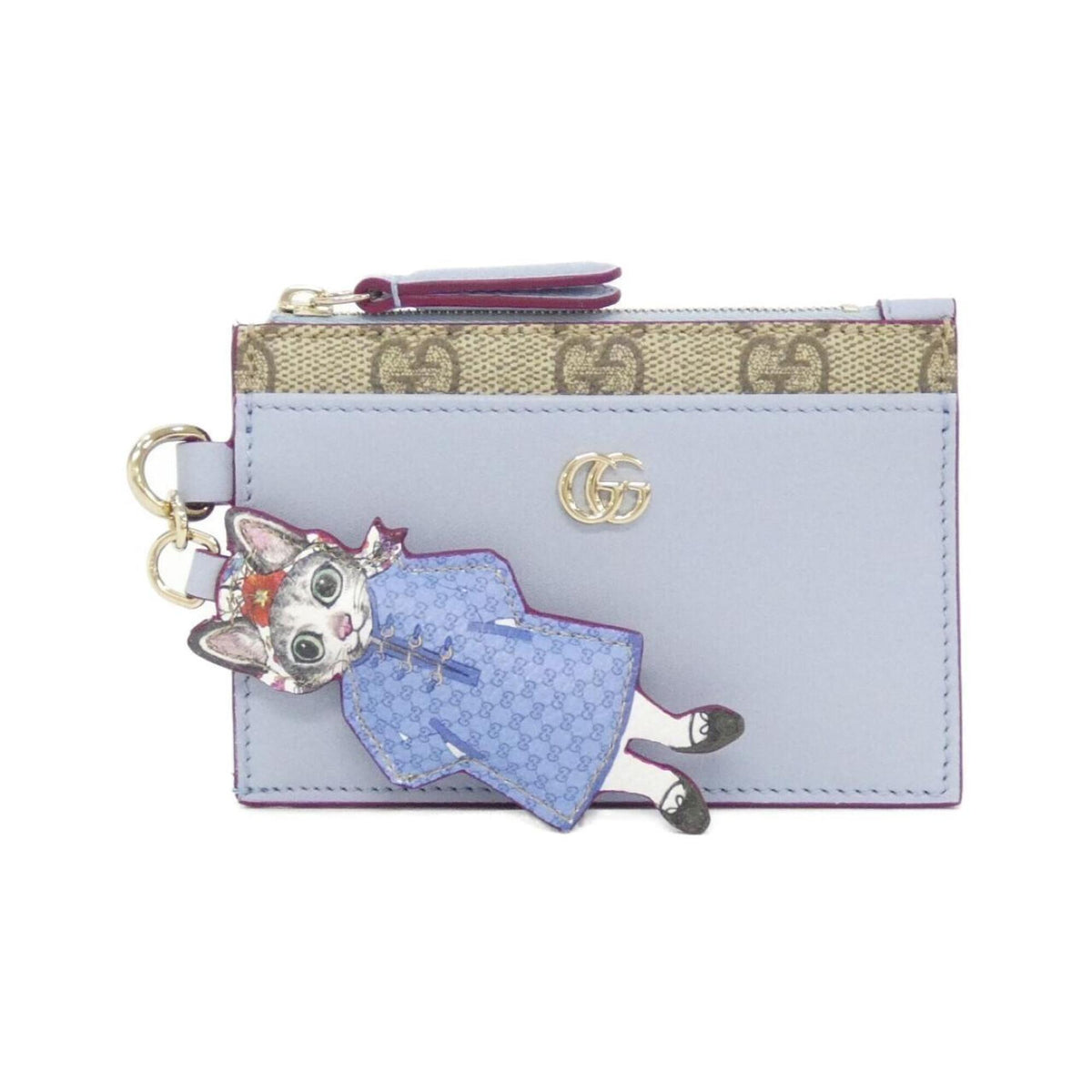 Gucci Beige Dark Brown Light Blue Leather Canvas Coin Purse/Coin Case (Pre-Owned)