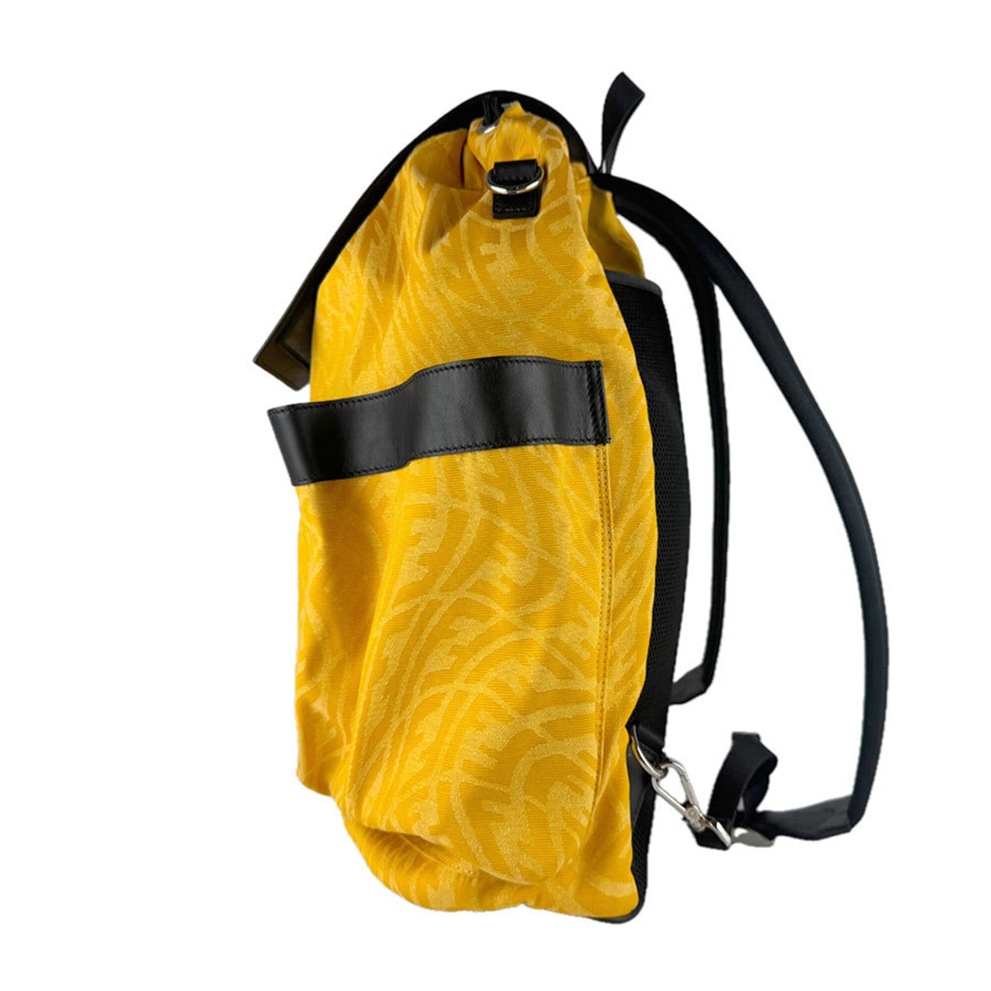 Fendi Black Yellow Nylon Leather Backpack (Pre-Owned)