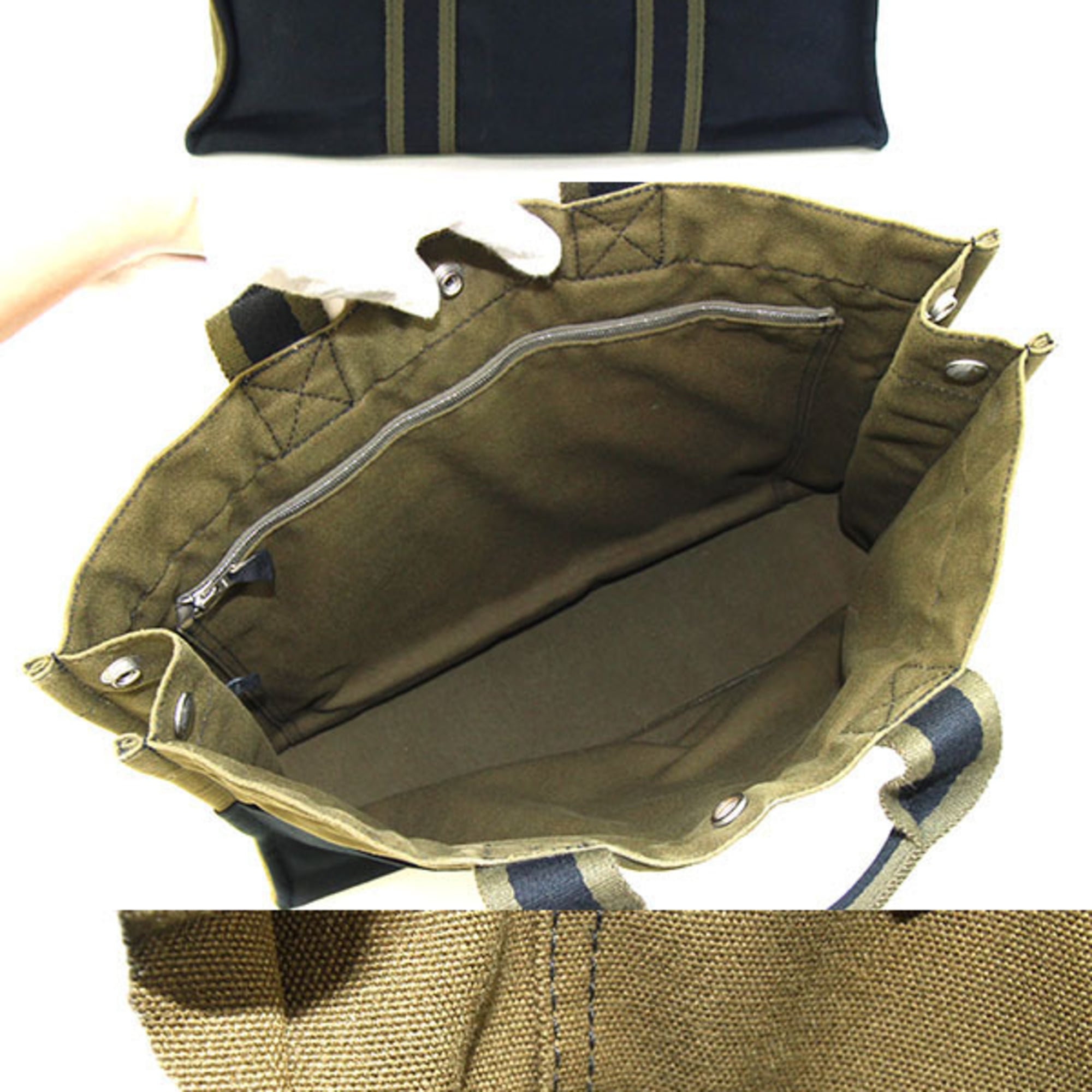 Hermes Navy Olive Cotton Canvas Tote Bag (Pre-Owned)