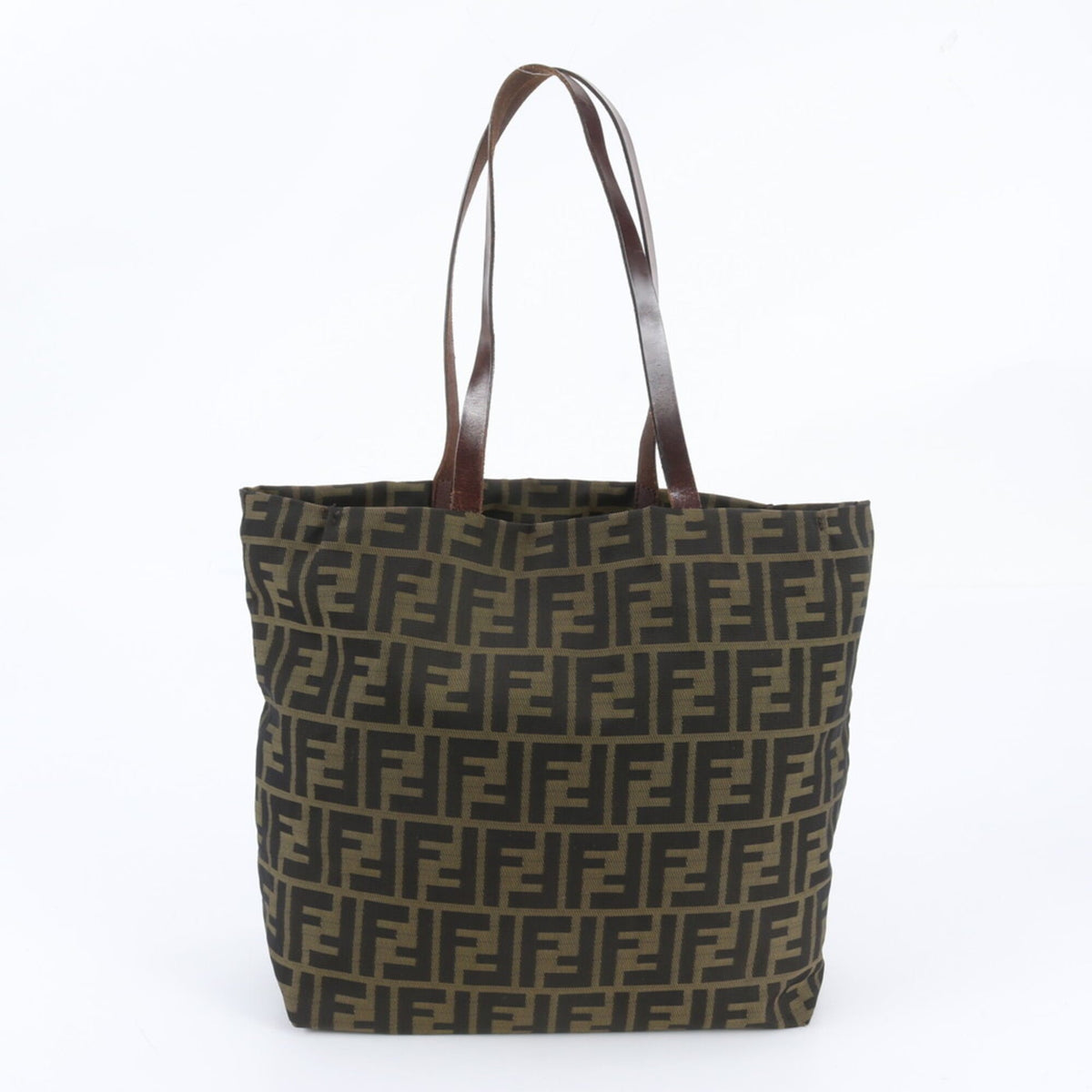 Fendi Green Khaki Leather Nylon Handbag Shoulder Bag Tote Bag (Pre-Owned)