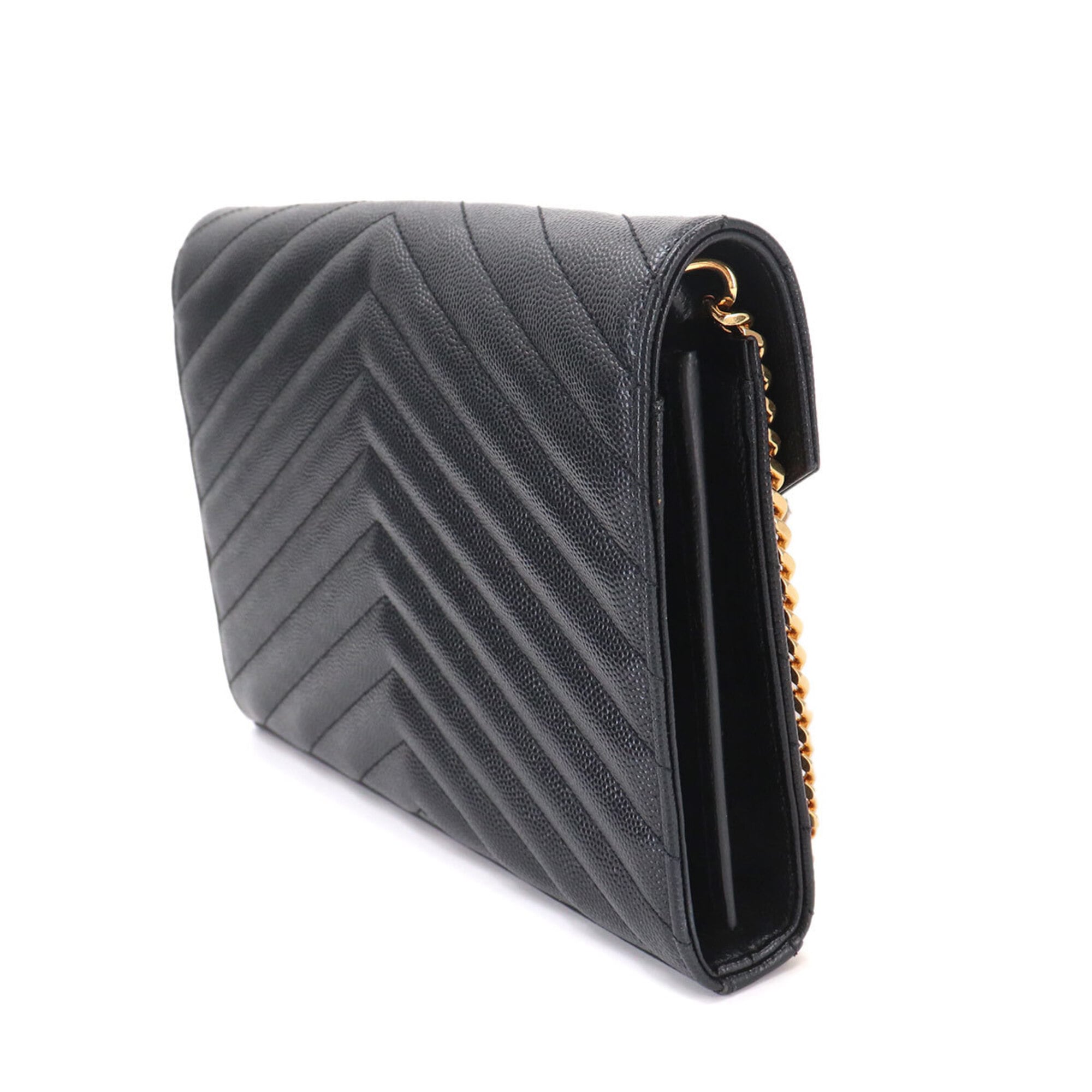 Saint Laurent Black Leather Chain/Shoulder Wallet (Pre-Owned)