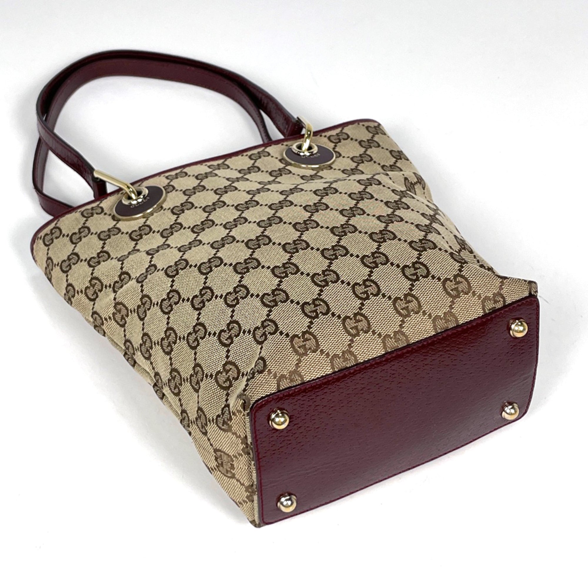 Gucci Gg Canvas Beige Red Color Gg Canvas Leather Tote Bag (Pre-Owned)